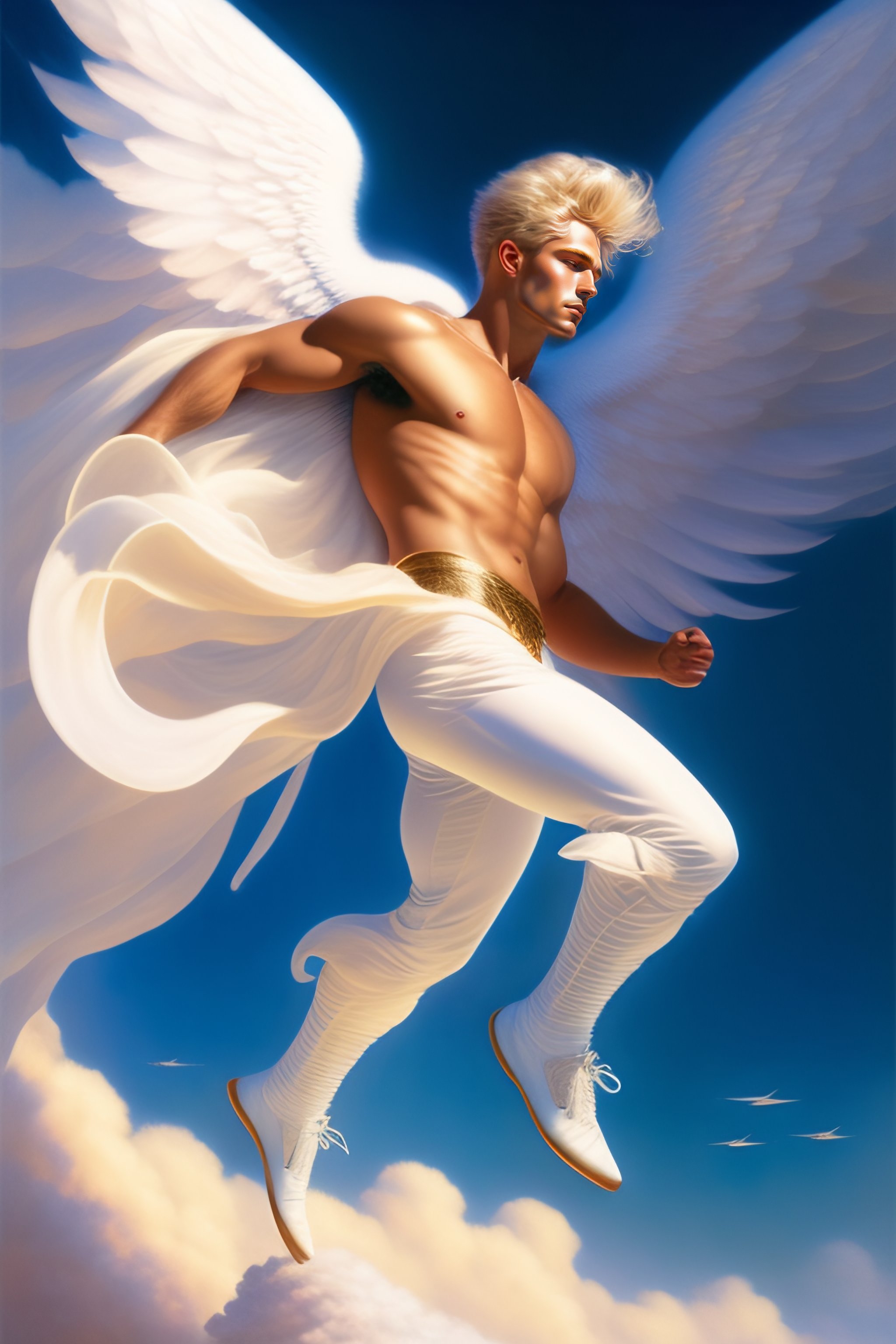 Lexica A Male Angel Flying And Dancing Among The Clouds Blond Hair