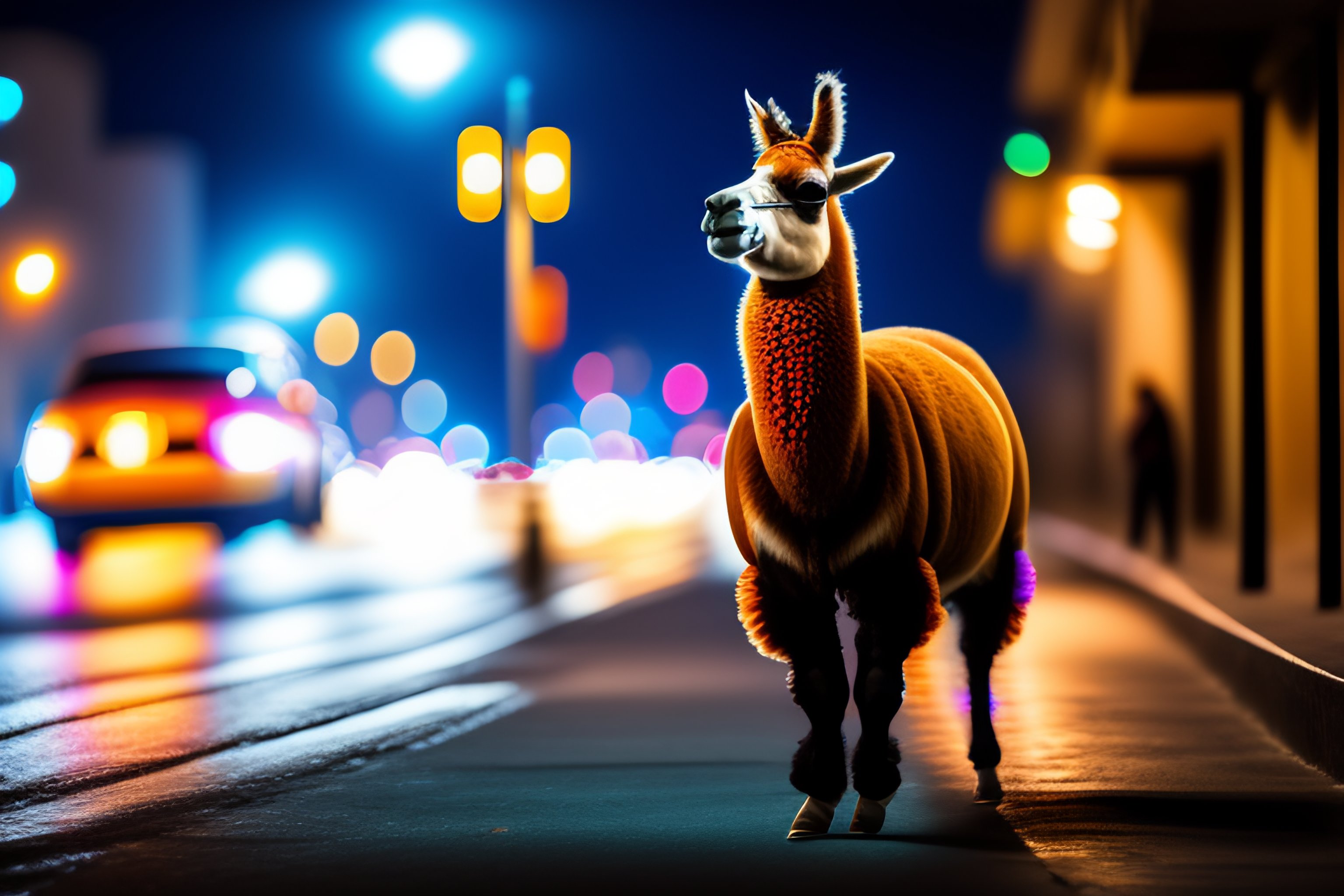 Lexica Realistic Photo Of A Skating Llama In The Streets Of Mexico