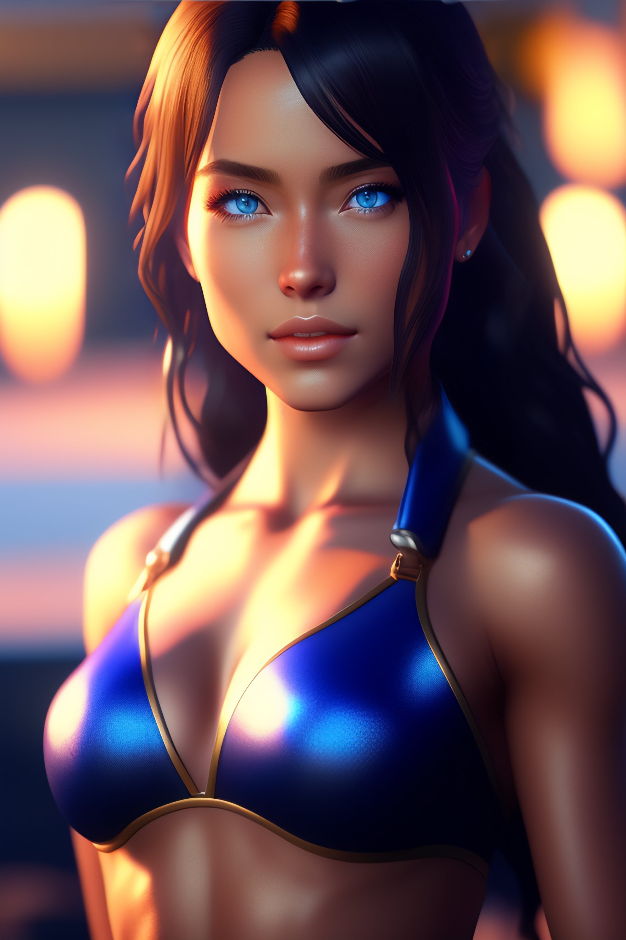 Lexica A Detailed Portrait Of Pretty Anime Girl Blue Eyes In Bikini Unreal Engine Rendered