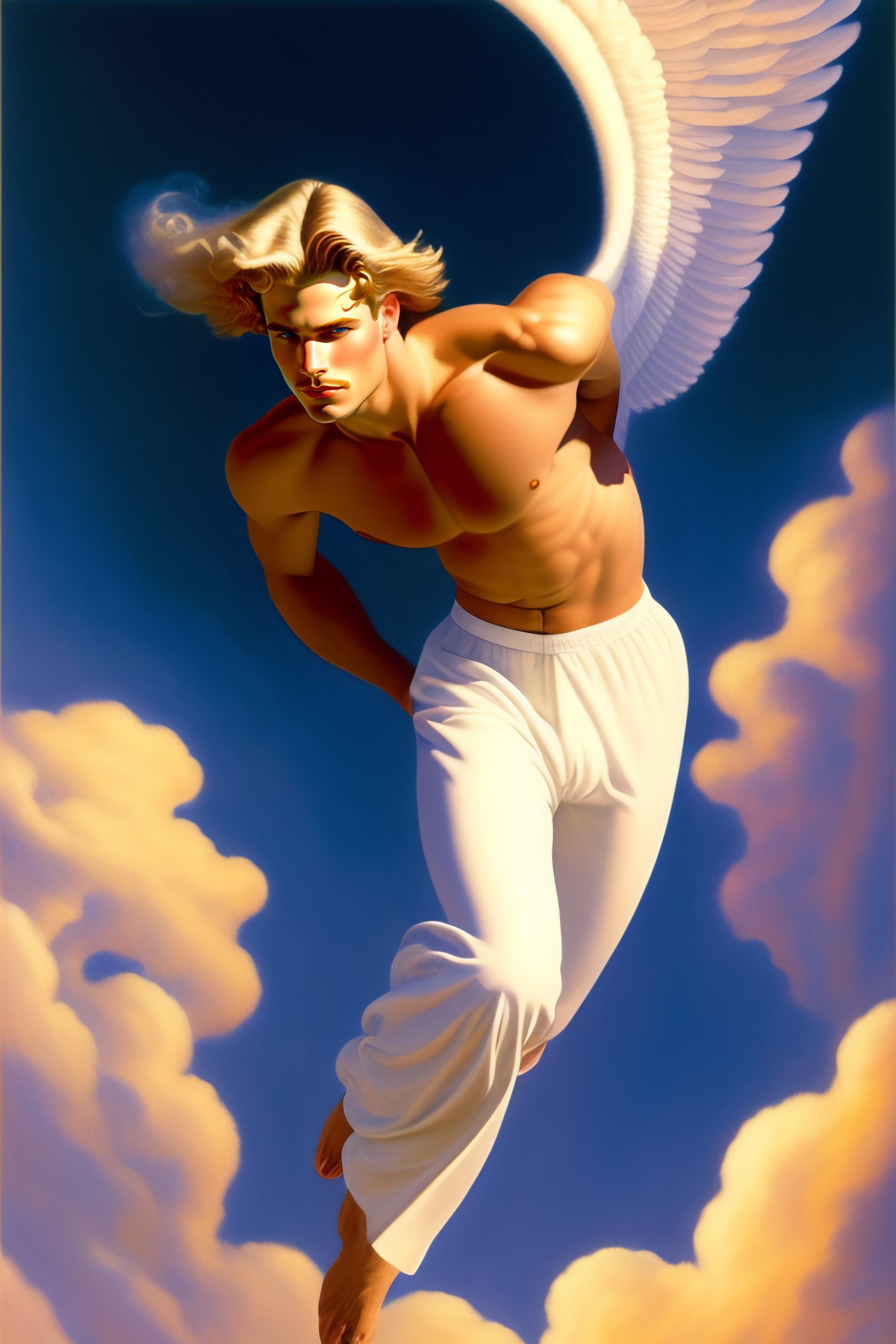 Lexica A Male Angel Flying And Dancing Among The Clouds Blond Hair