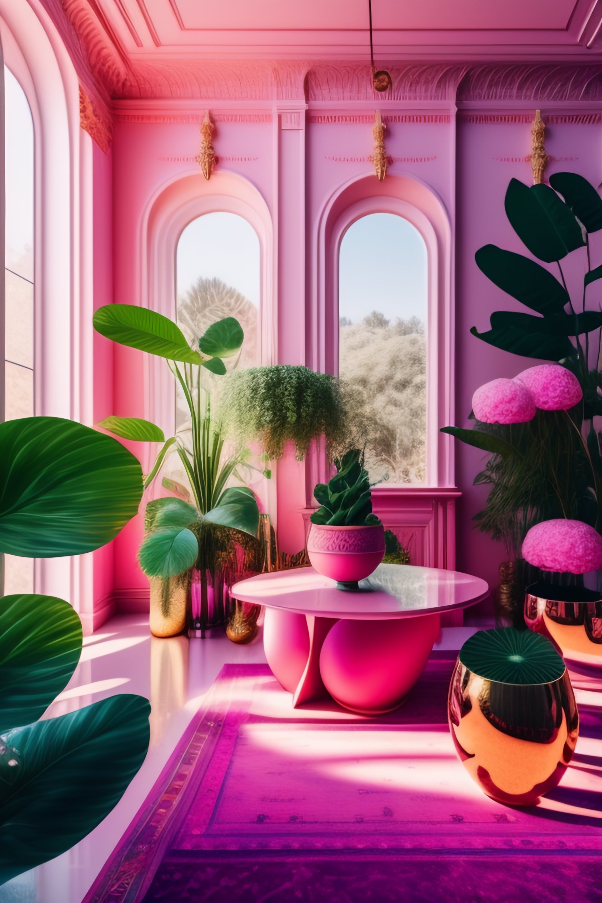 Lexica Architectural Photo Of A Maximalist Pink Solar Greenhouse