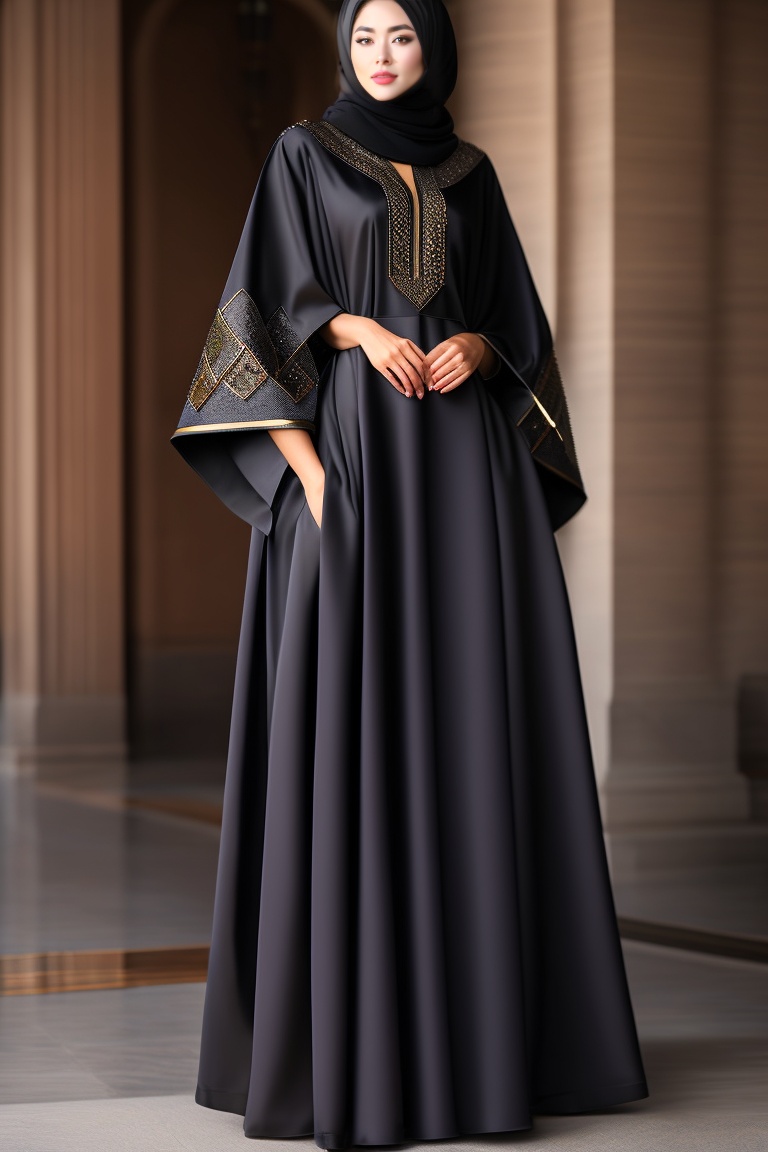 Lexica Black Open Abaya Black Beaded Sleeves On Abaya Round Neck On