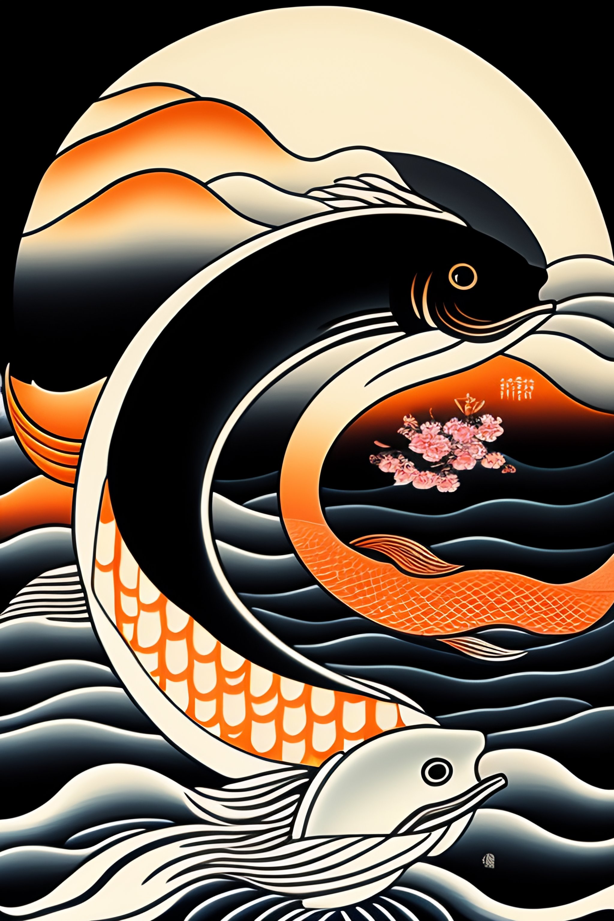 Lexica Black And White Ukiyo E Style Painting Of Carp