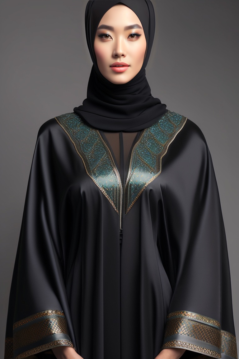 Lexica Black Open Abaya Black Beaded Sleeves On Abaya Round Neck On