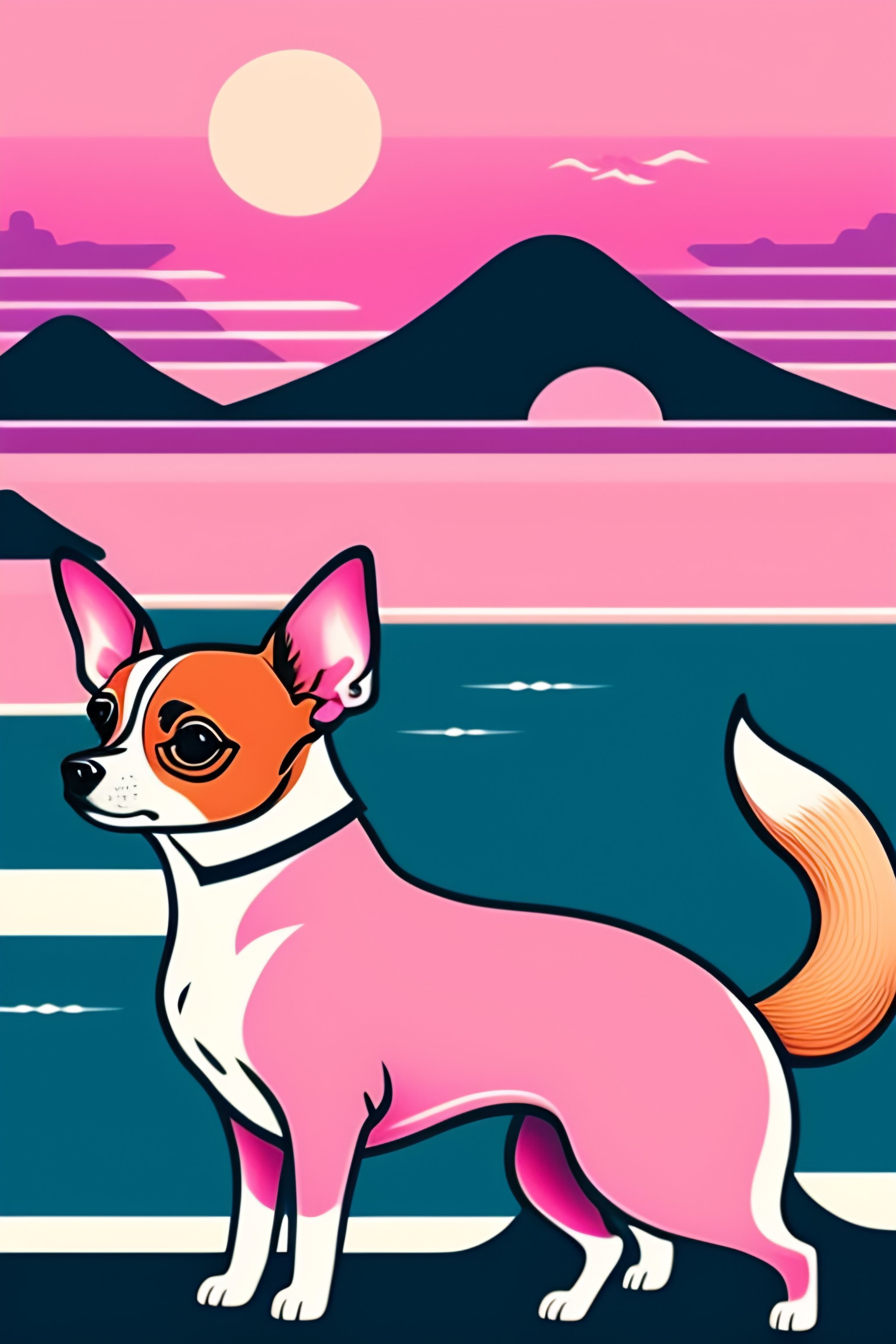 Lexica Ukiyo E Style Print Of A Chihuahua Wearing A Soft Pink Yukata