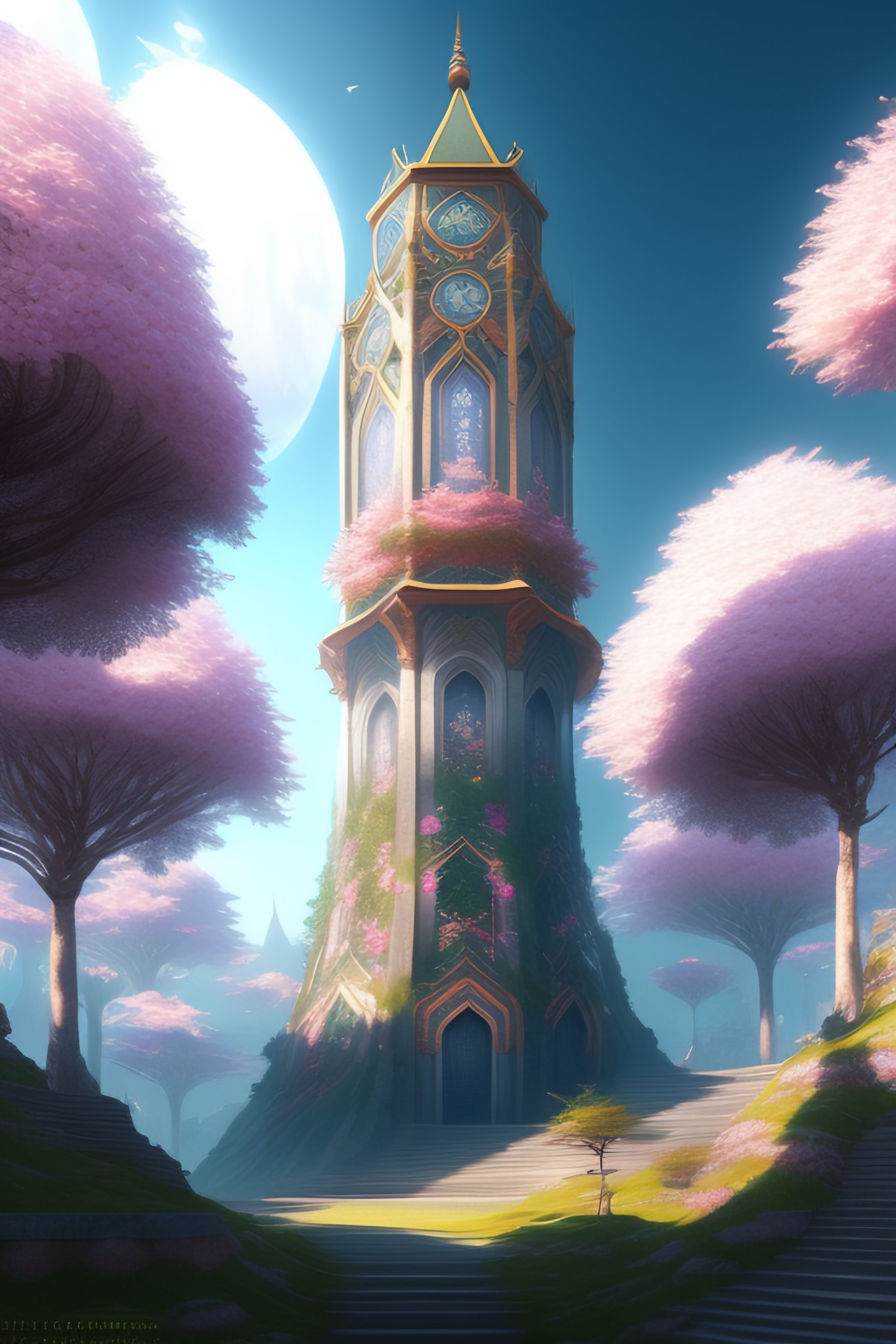 Lexica Hyperdetailed Ancient Wizard Tower With Sakura Trees