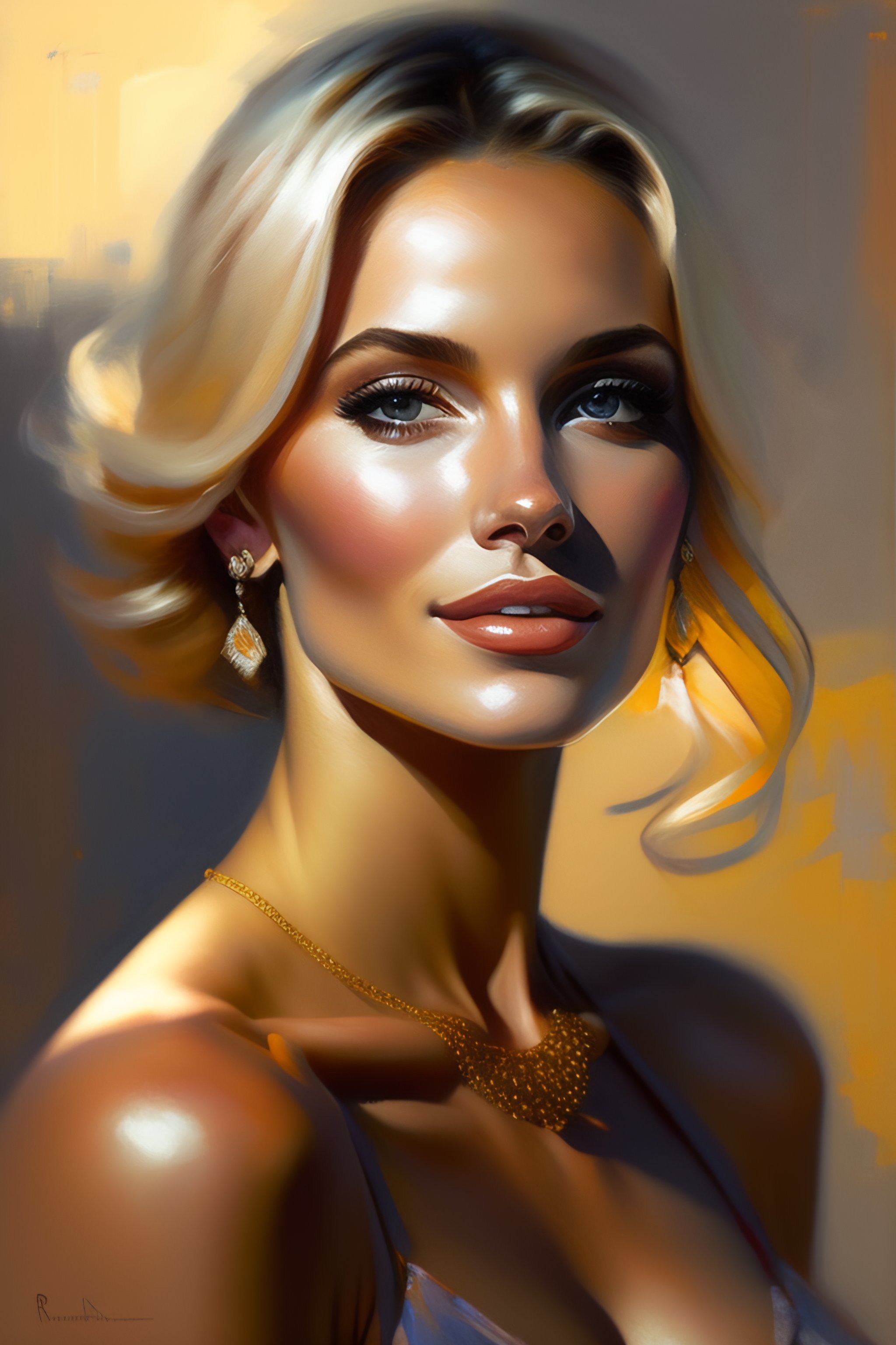 Lexica Portrait Painting Of A Beautiful Blonde Woman Wearing Necklace