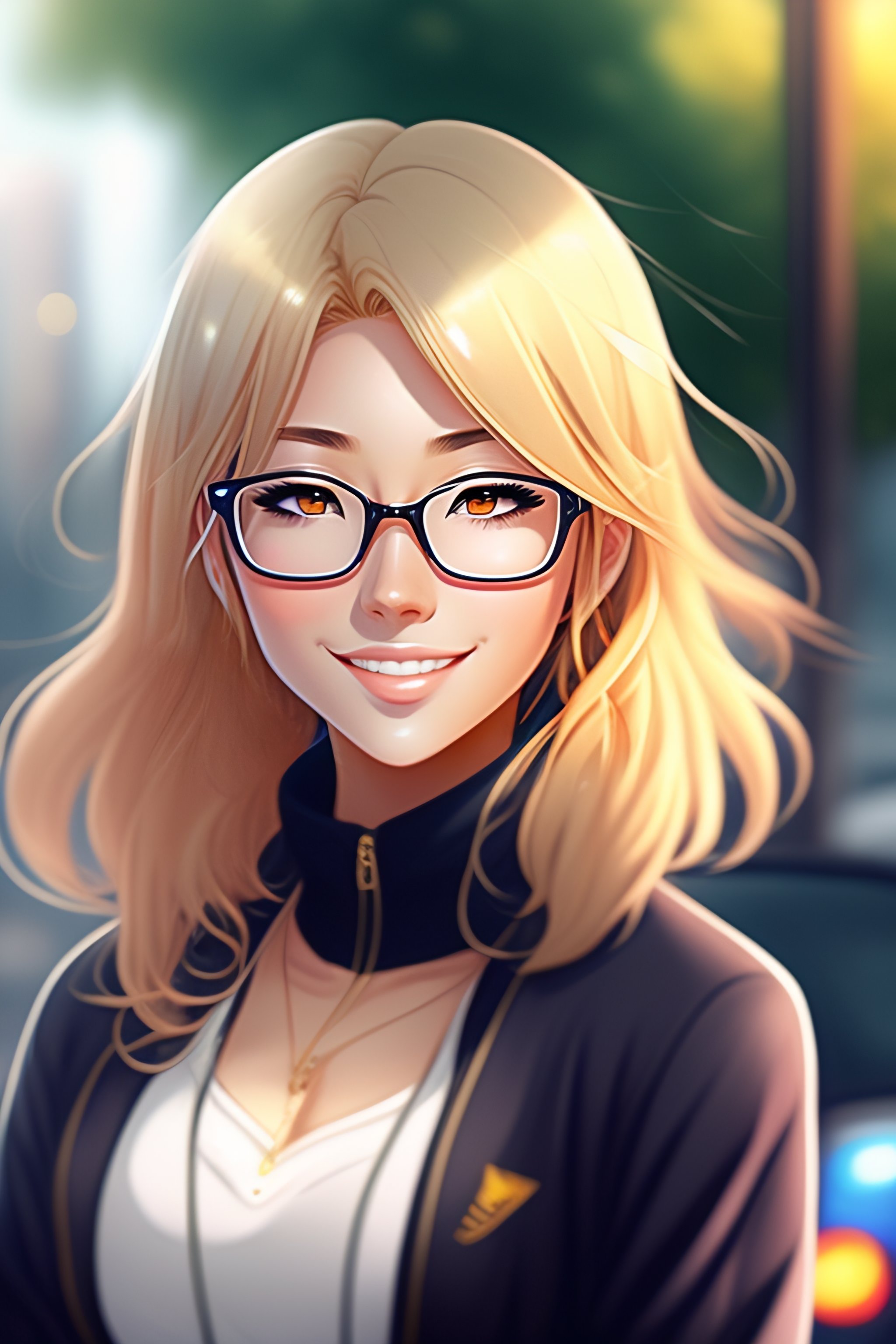 Lexica A Blonde Girl With Glasses Leaning Forward Anime Style Anime