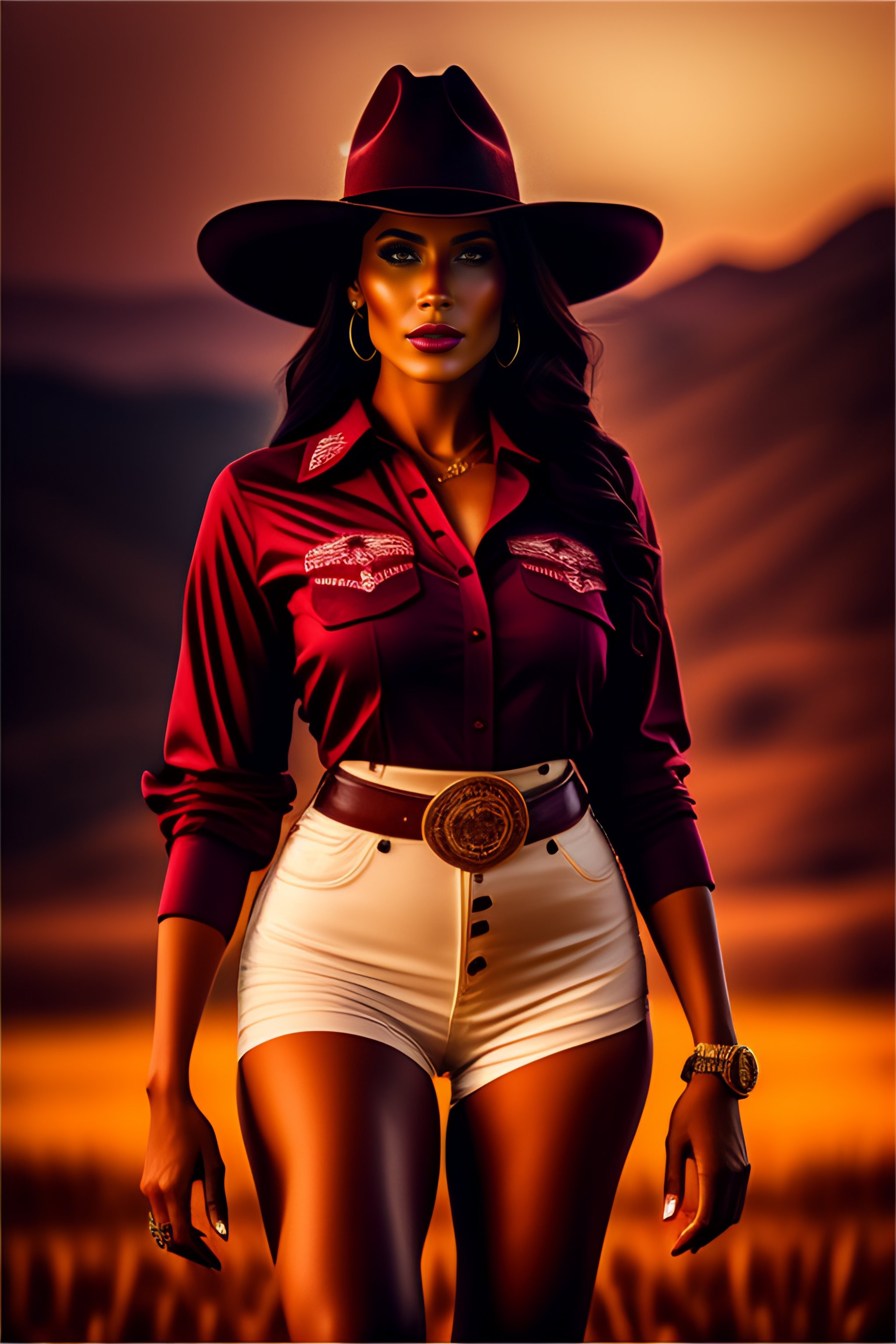 Lexica Full Body Of Woman Wearing Cowboy Hat Realistic Image Of