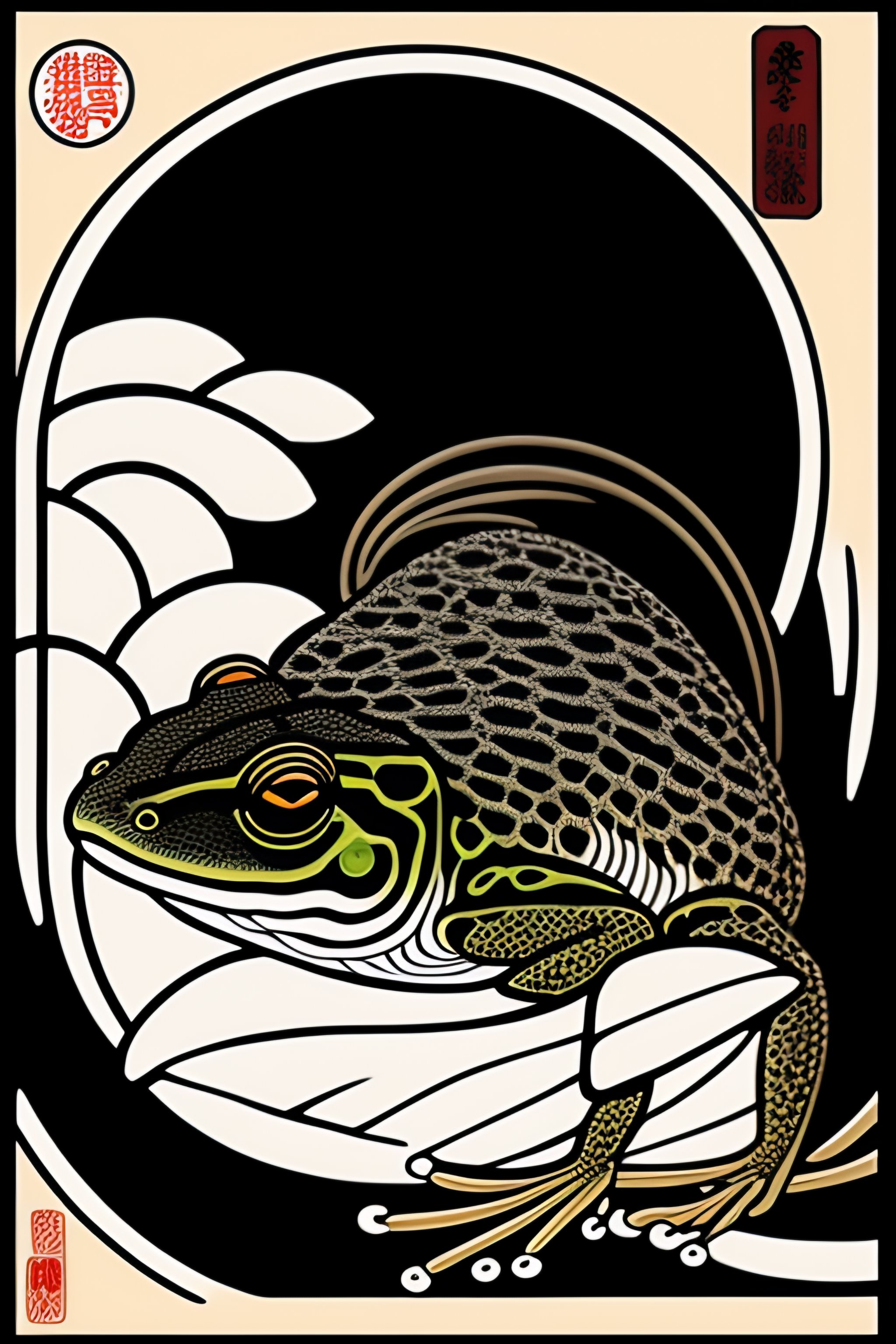 Lexica Black And White Ukiyo E Style Painting Of Frog