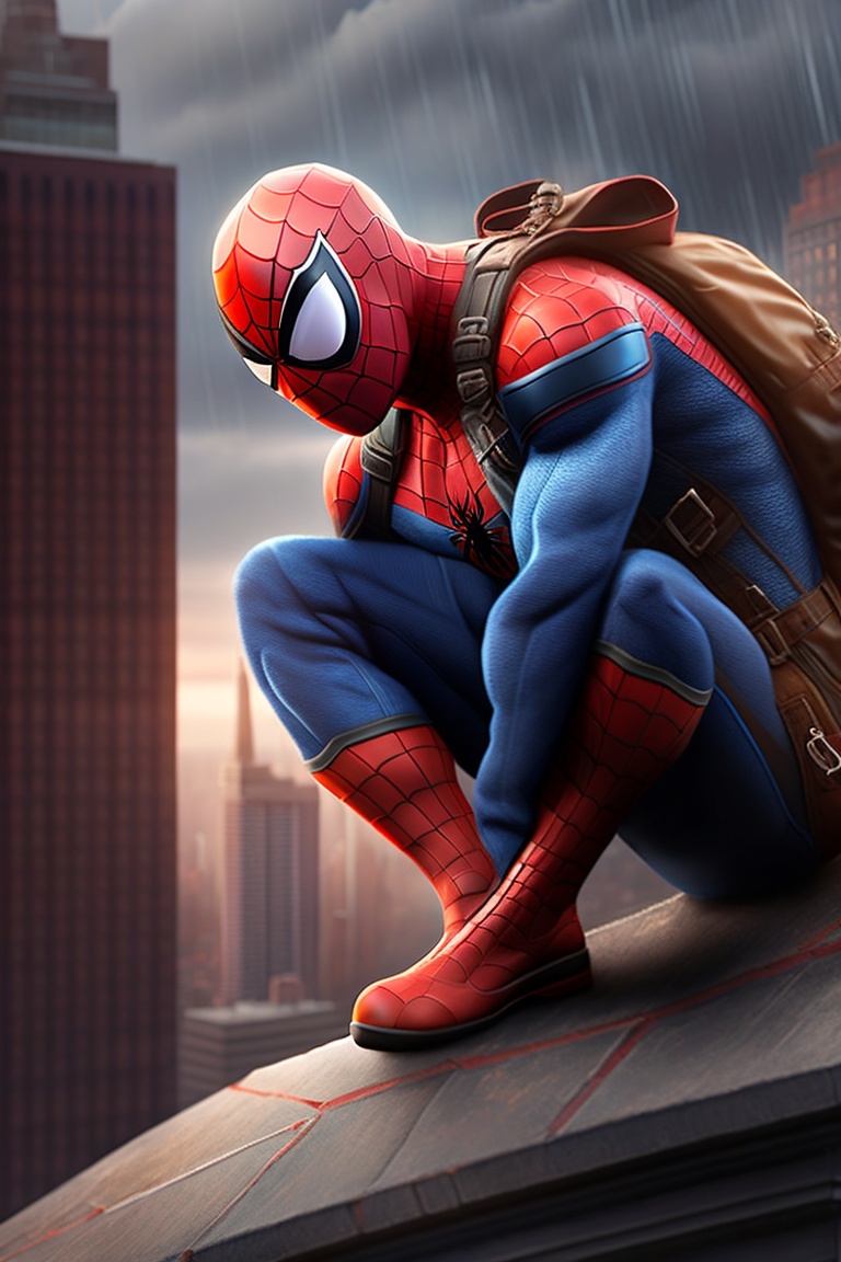 Lexica Spider Man Sitting On A Roof Looking Down At A City Below