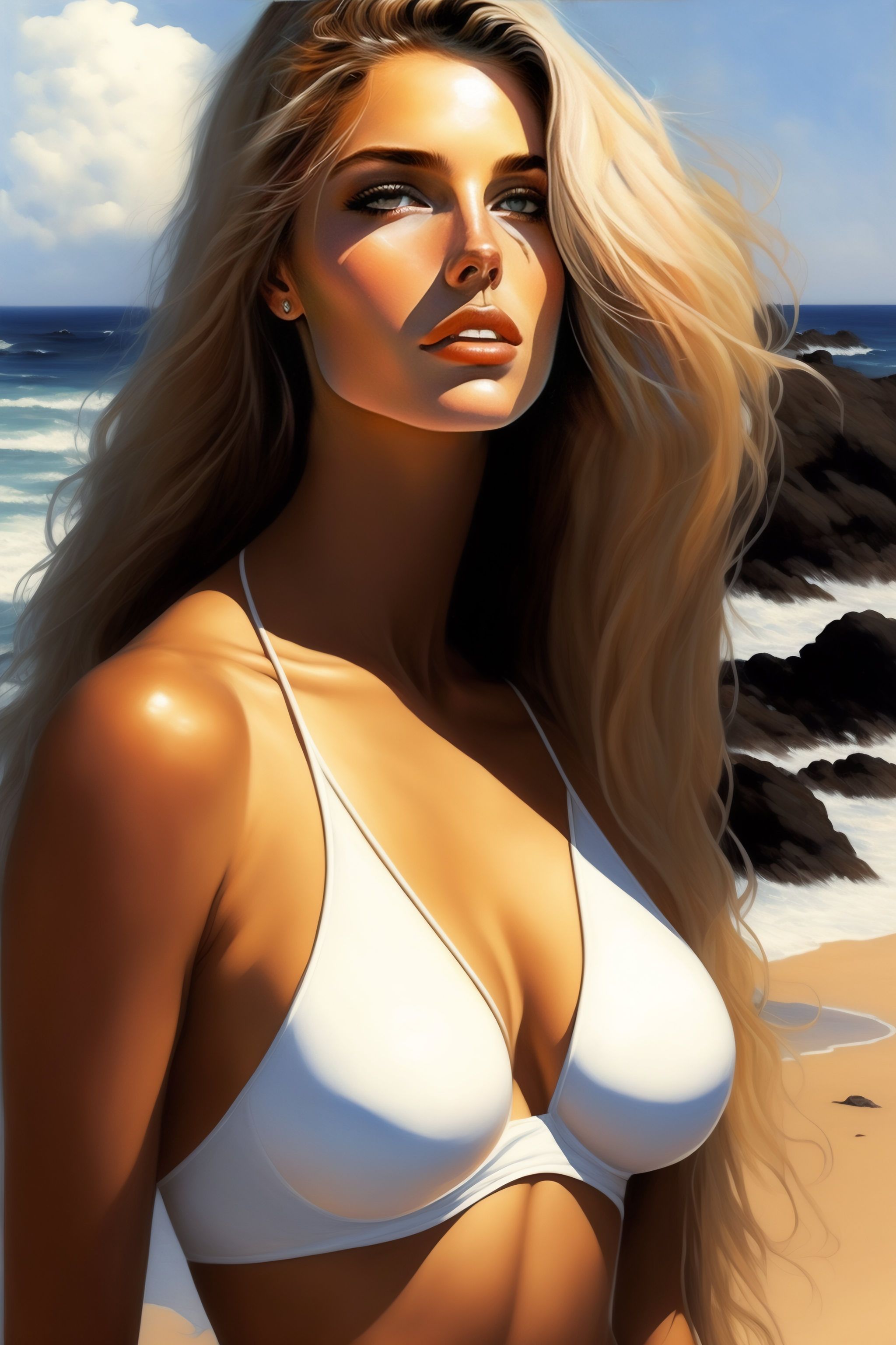 Lexica Woman In White Bikini Milo Manara