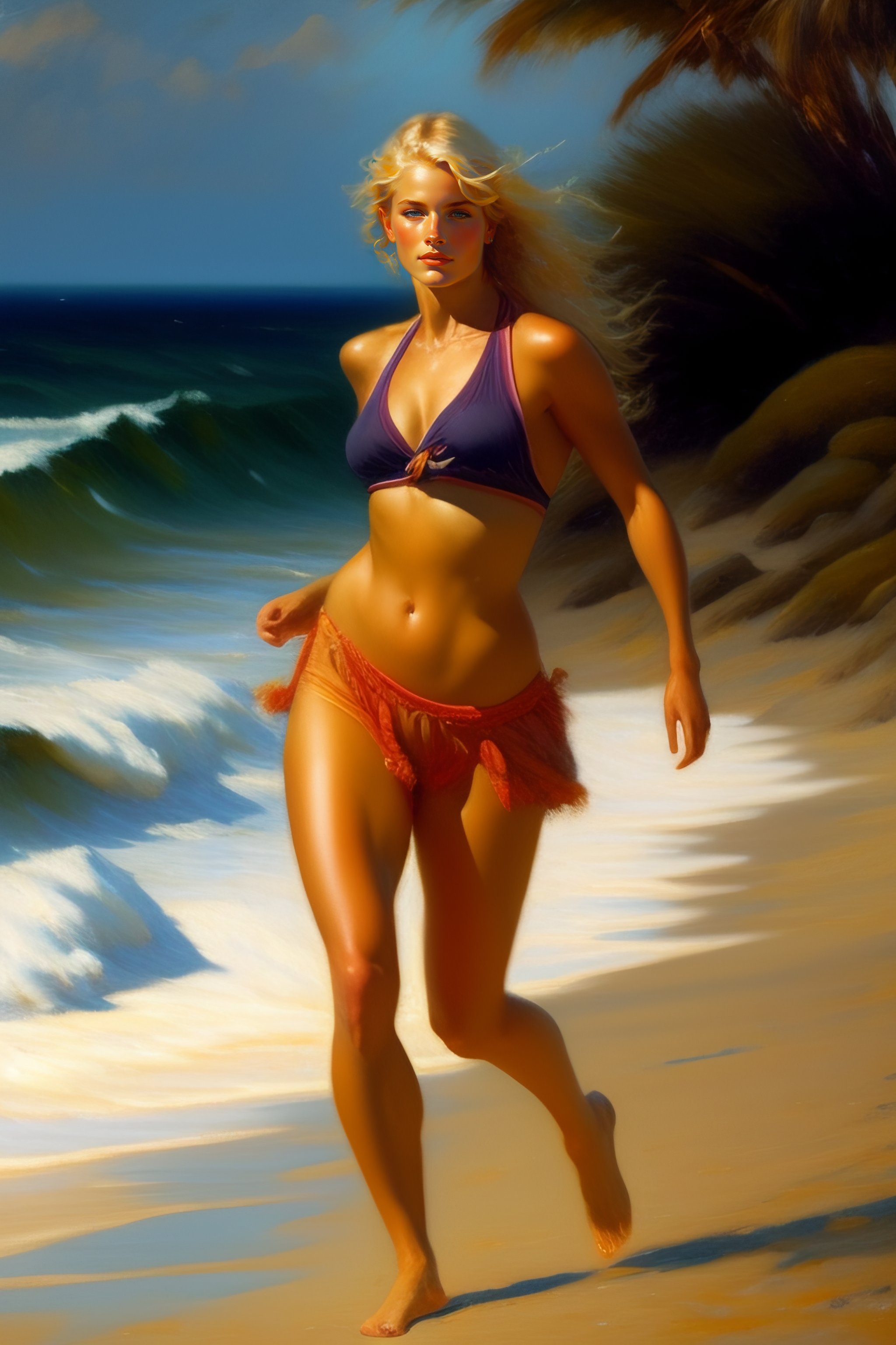 Lexica Gaston Bussiere Blonde Model Beach Jogging