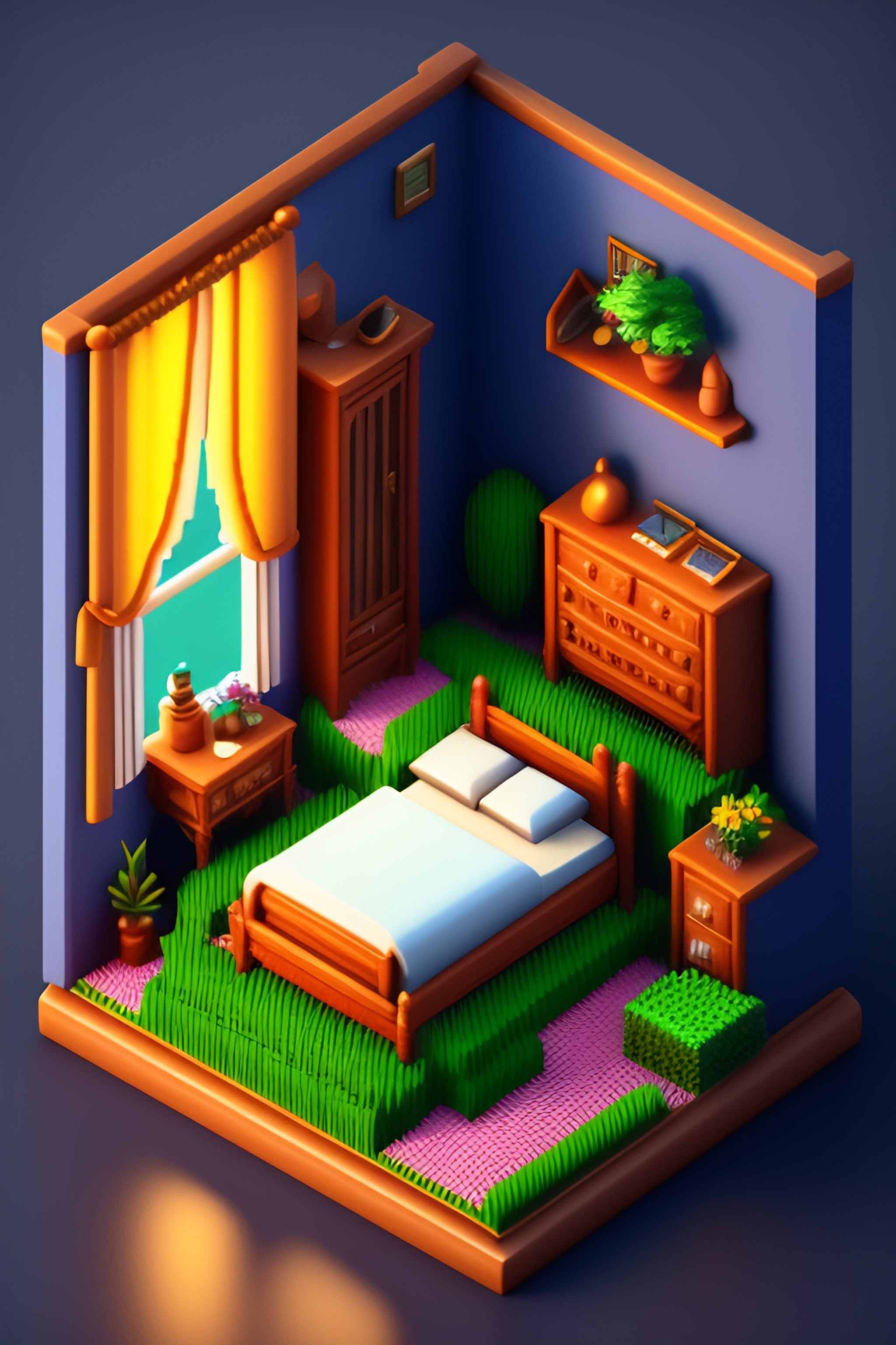 Lexica Detailed Isometric Bedroom Pixel Art Unreal Engine Voxel Render