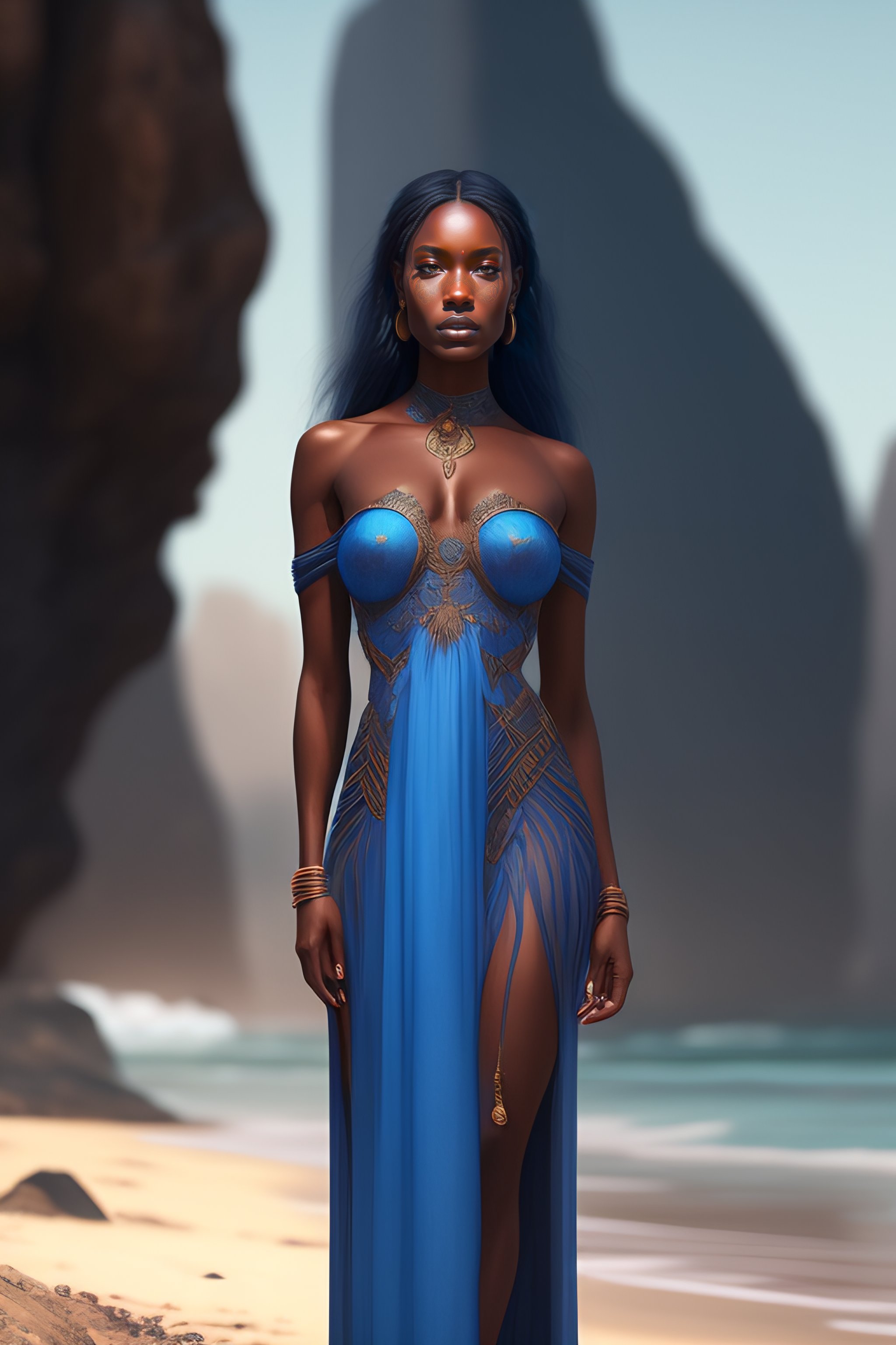 Lexica Portrait Of A Dark Godess YEMANJA Baby Blue Long Dress