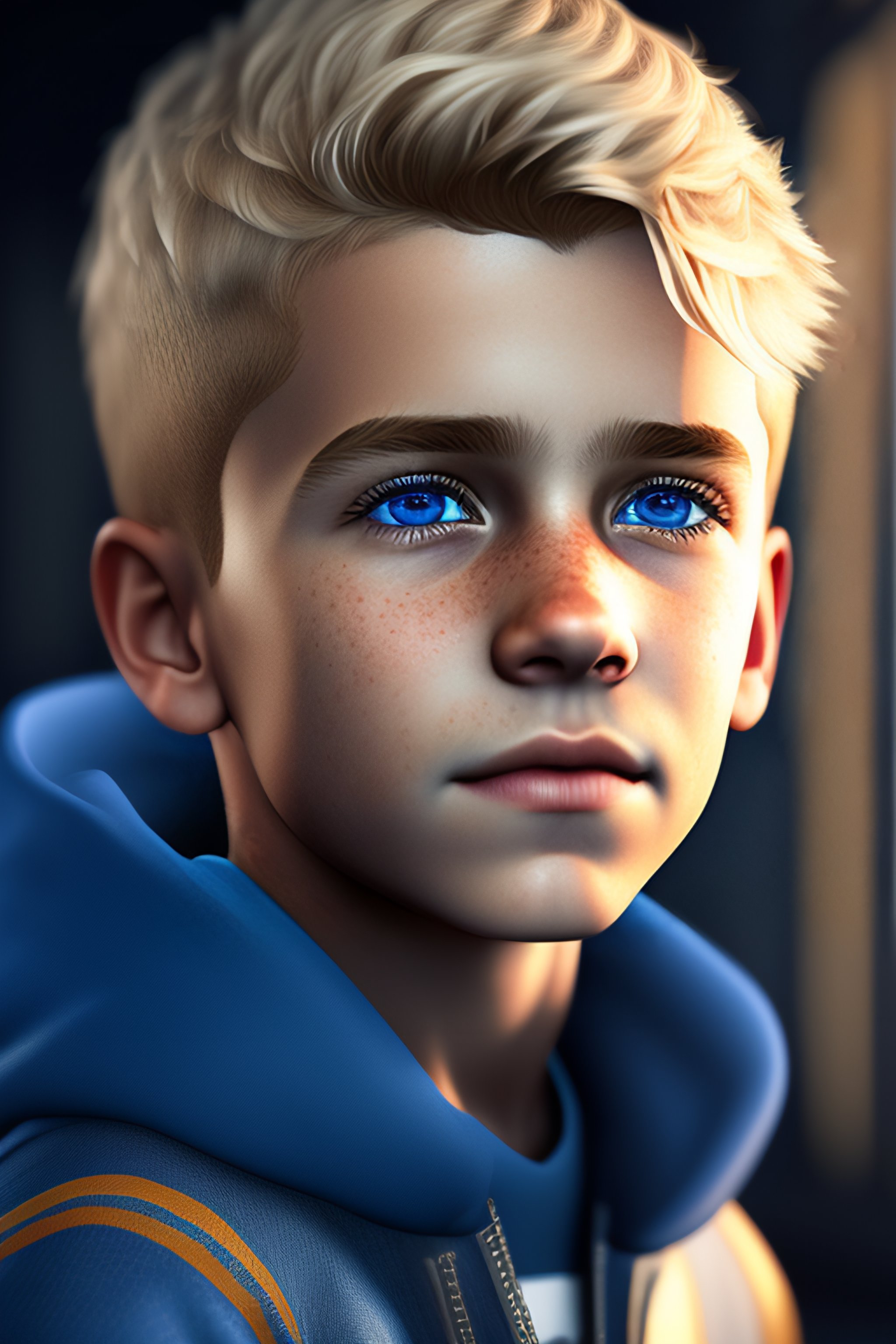 Lexica A Detailed Portrait Of Boy With Blonde Hair And Blue Eyes