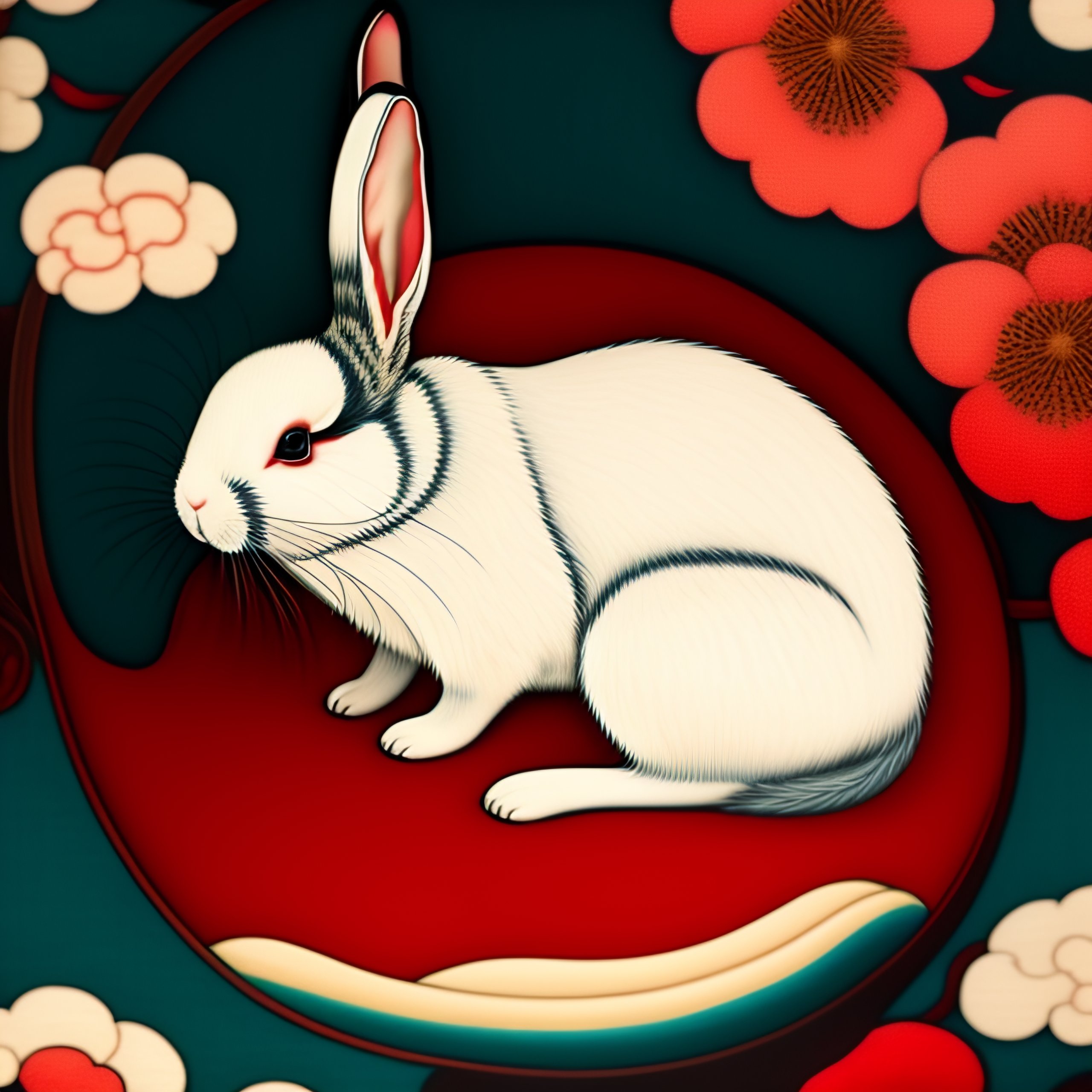 Lexica Red And White Ukiyo E Style Painting Of Rabbit