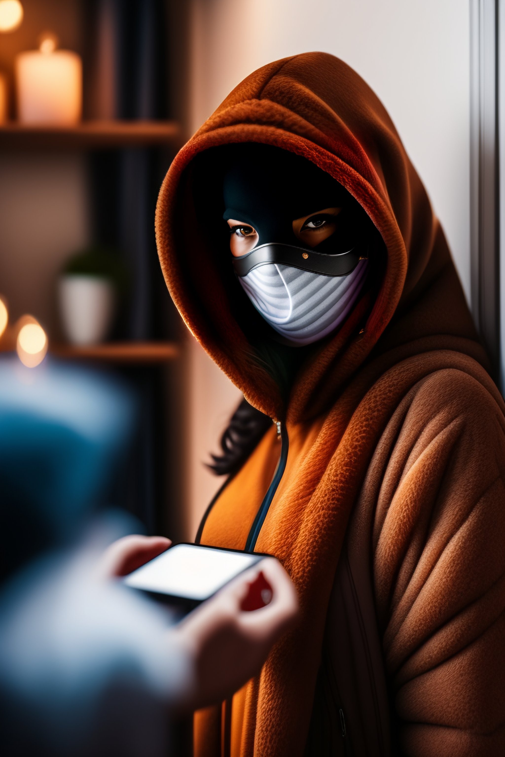 Lexica Female Masked Robber Stealing A Picture In A House During