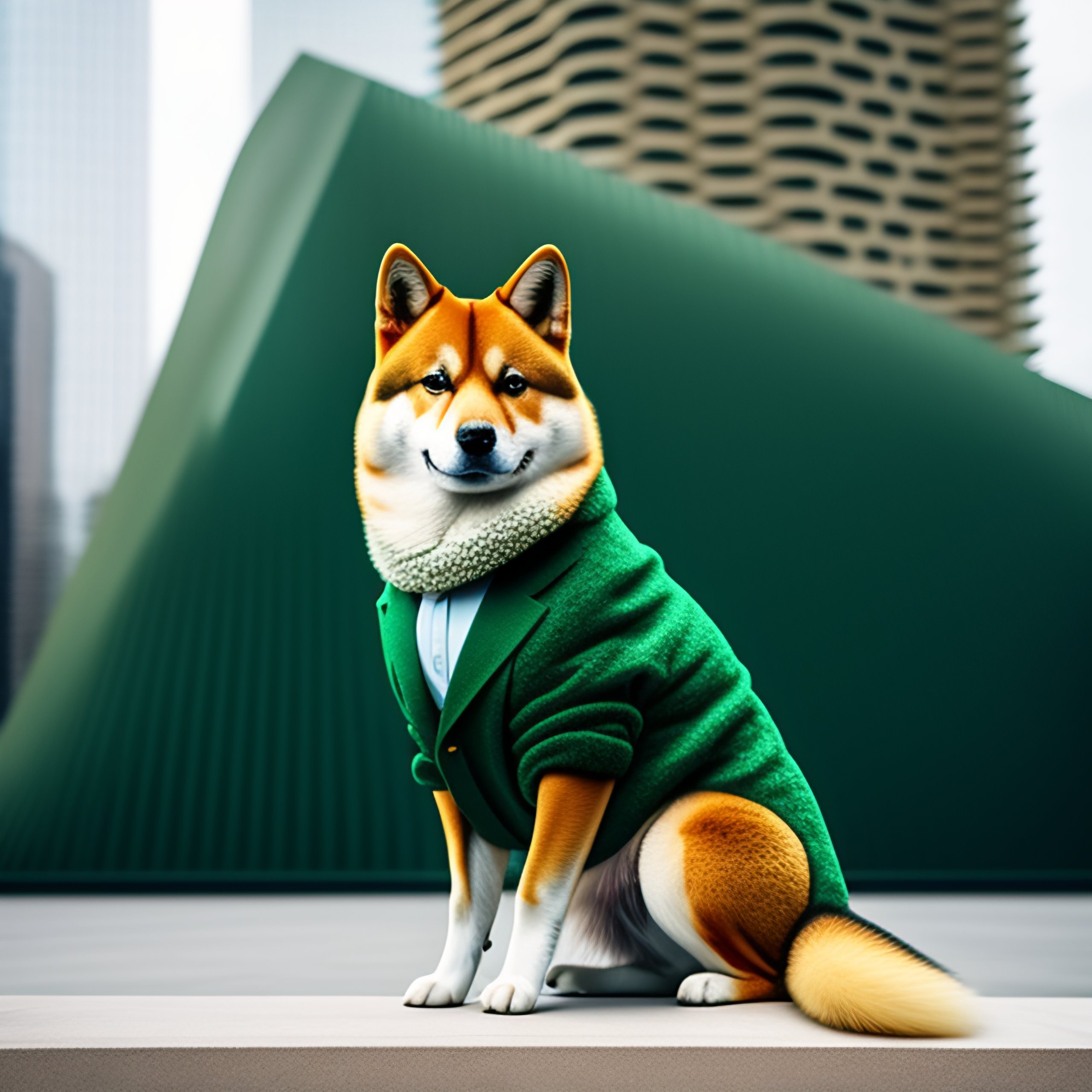 Lexica Medium Shot Of A Shiba Inu Dressed In A Fancy Green Suit In