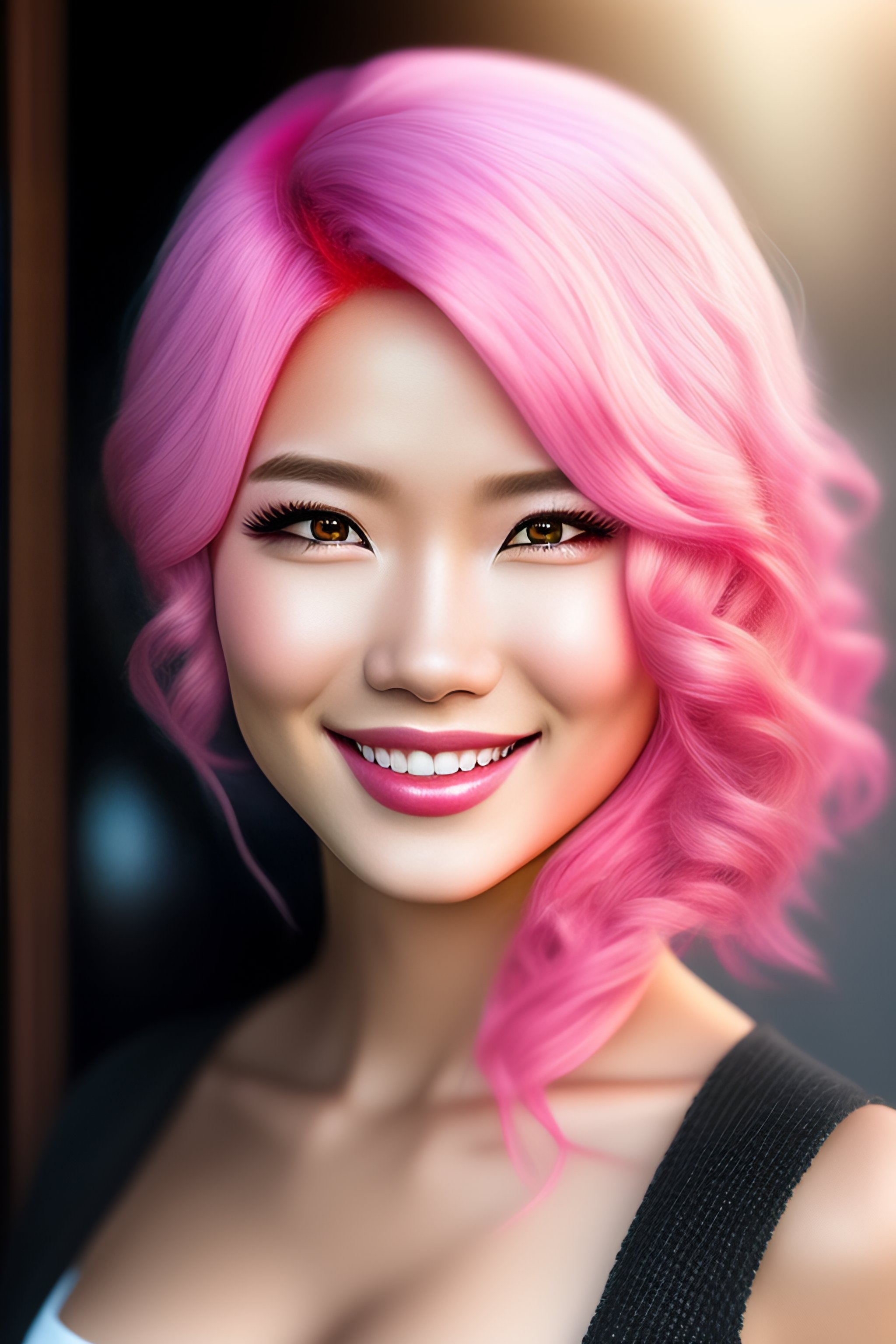 Lexica Portrait Of An Anime Character Hyper Realistic Pink Hair Gold