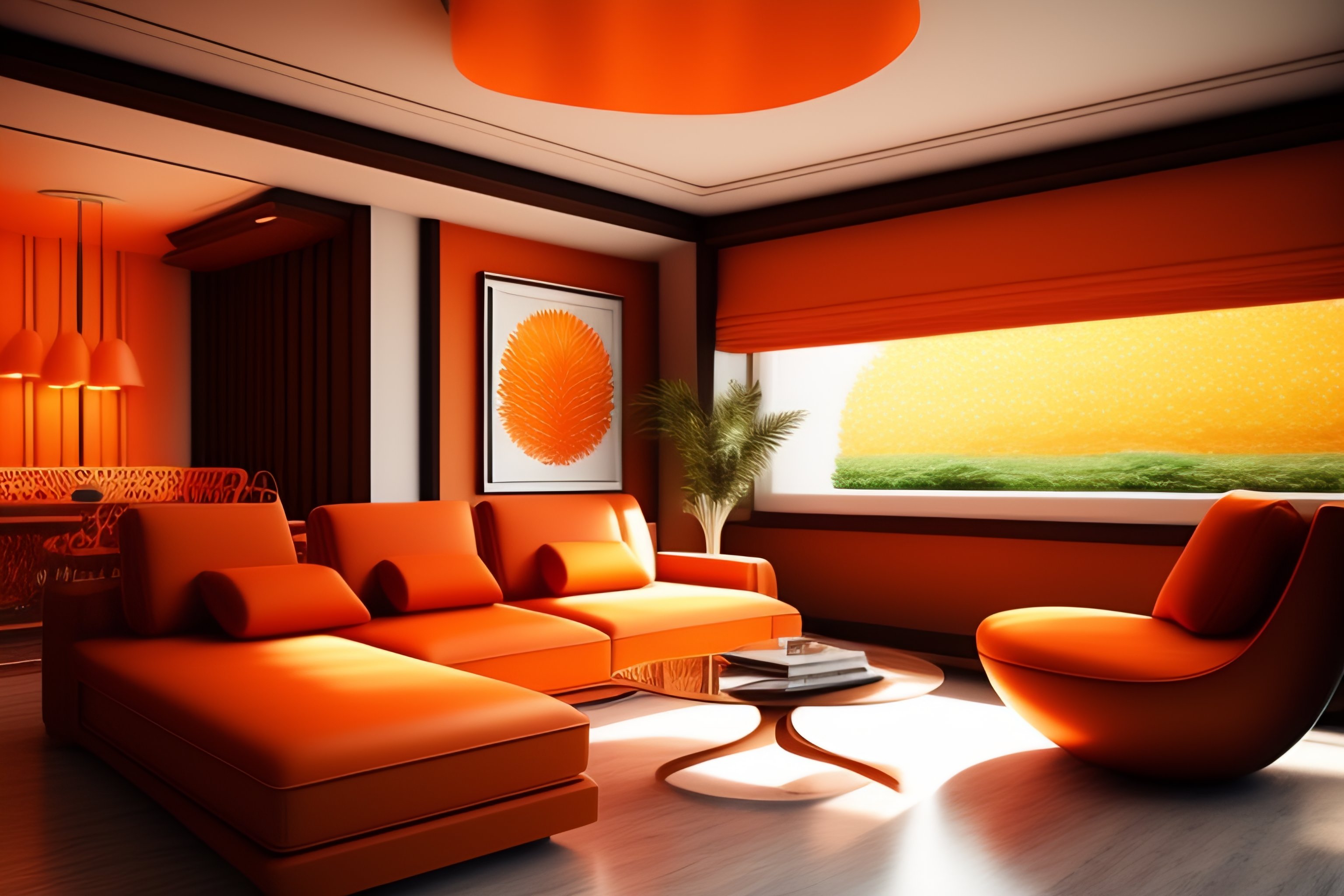 Lexica Orange And White Living Room Frank Lloyd Wright Style