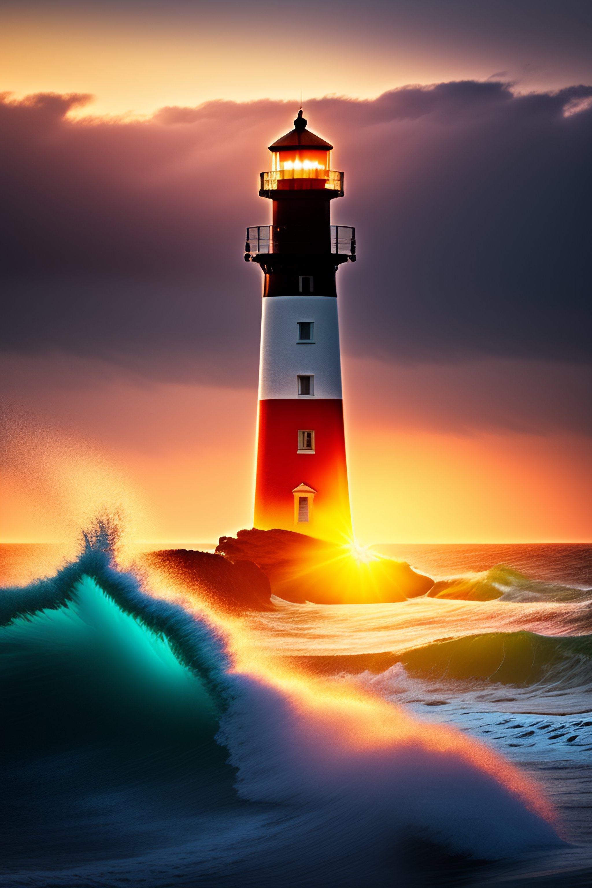 Lexica A Lighthouse In The Middle Of The Sea With Wild Sea Hitting