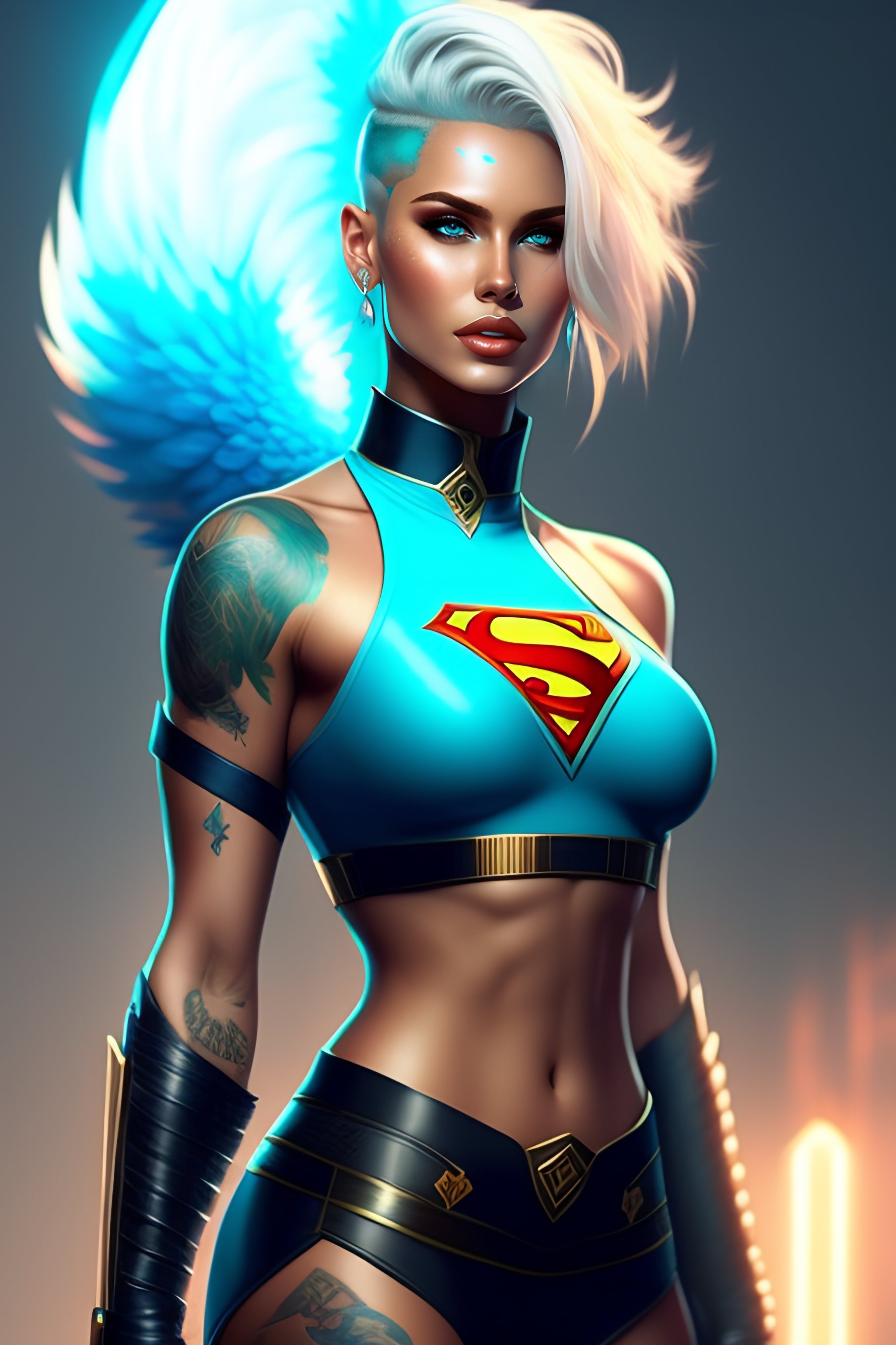 Lexica Beautiful Super Hero Woman With Platine Blonde Short Hair