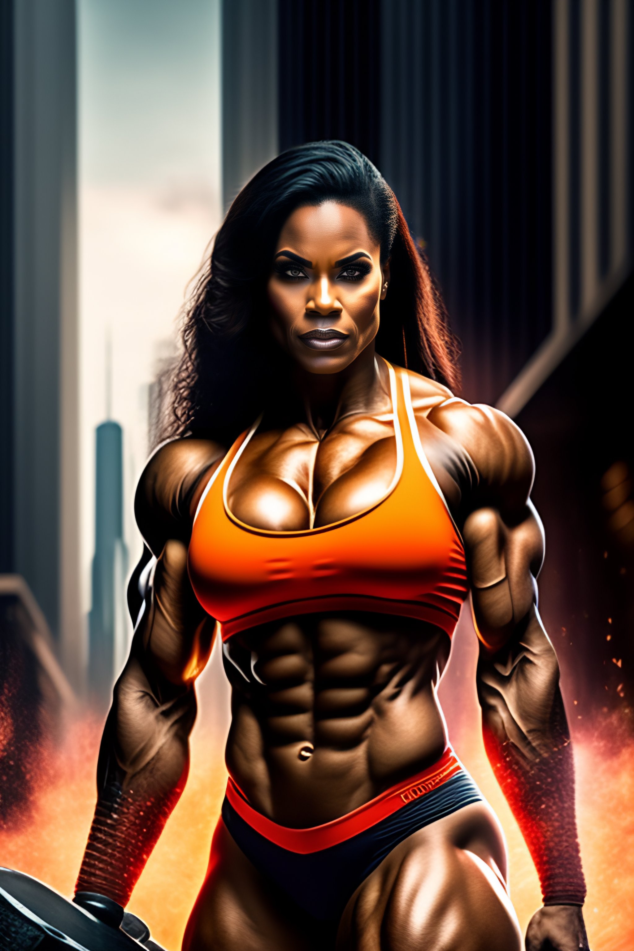 Lexica A Woman Bodybuilder Rampaging Through City She Is Destroying