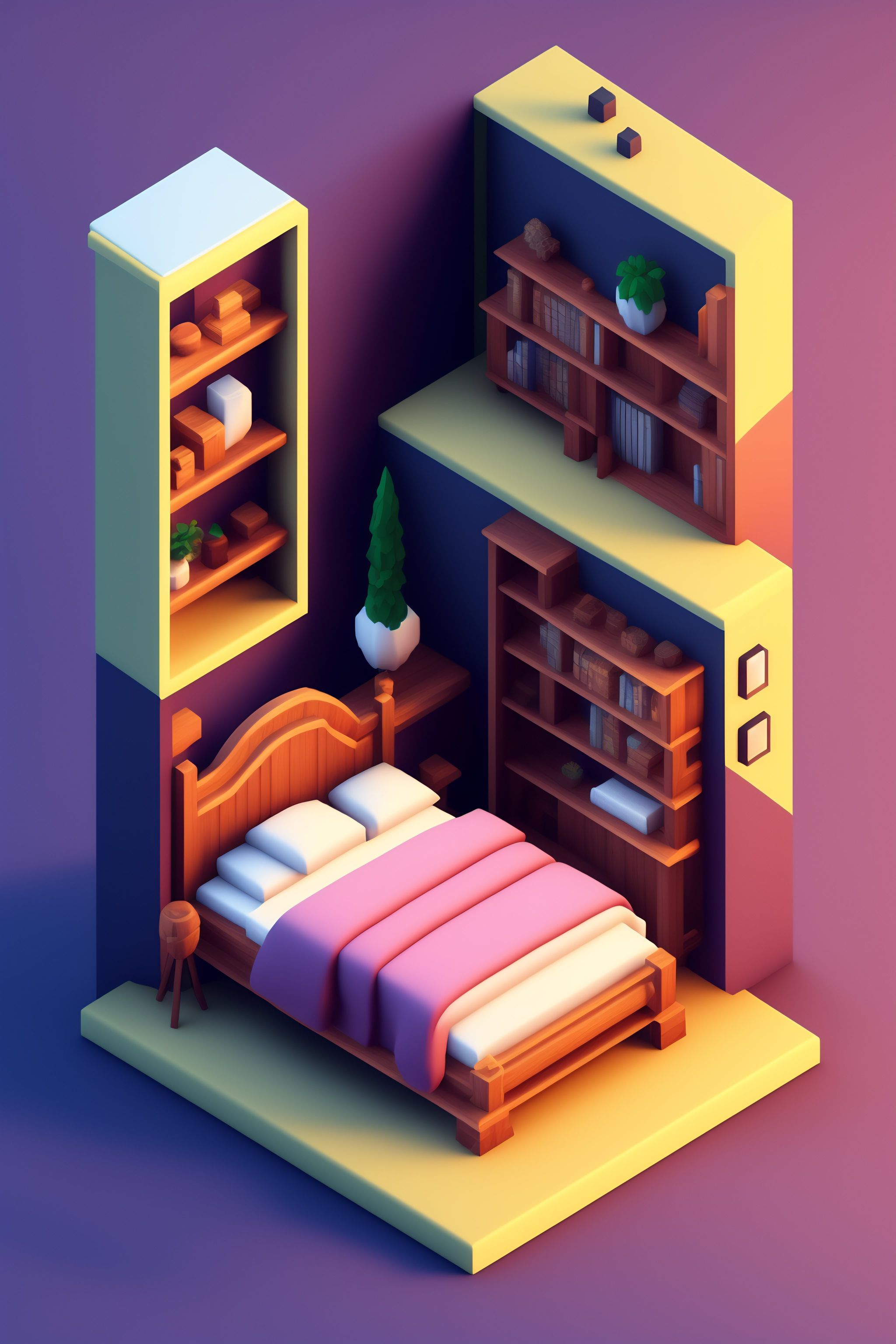 Lexica Detailed Isometric Bedroom Pixel Art Unreal Engine Voxel Render