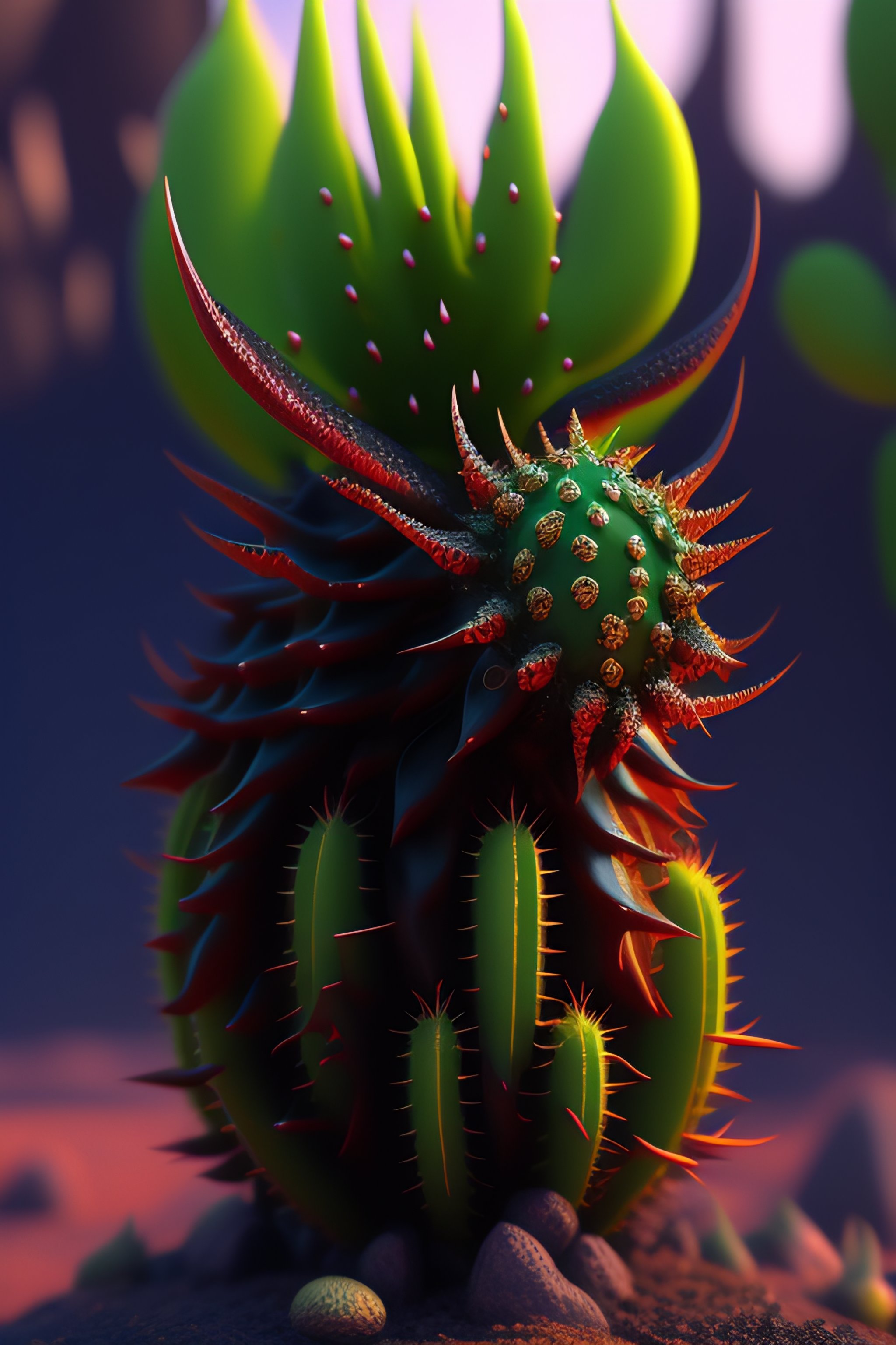 Lexica Cactus Shaped Monster With Thorns And Teeth And Thorny