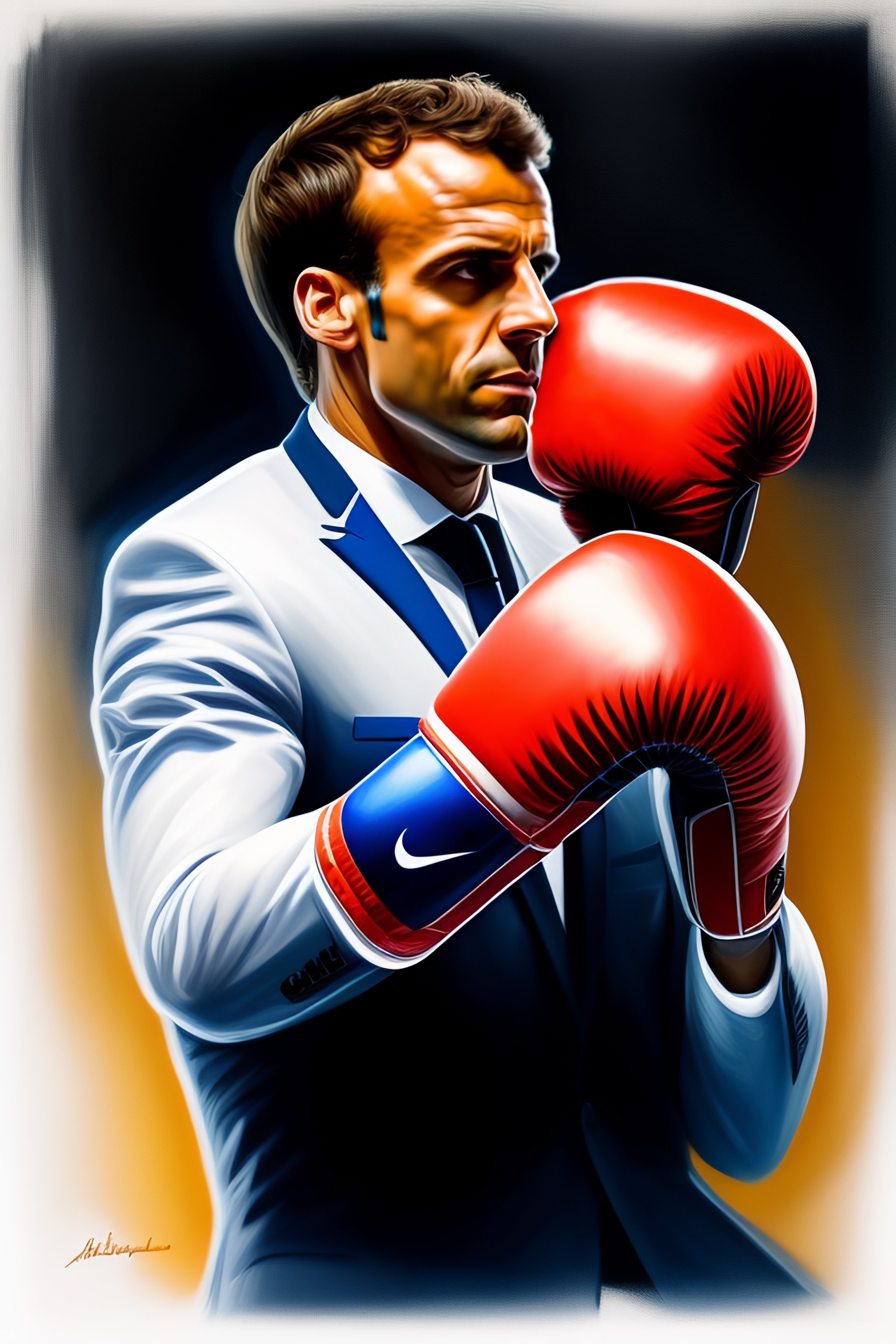 Lexica Portrait Of The President Emmanuel Macron Having A Boxe Fight