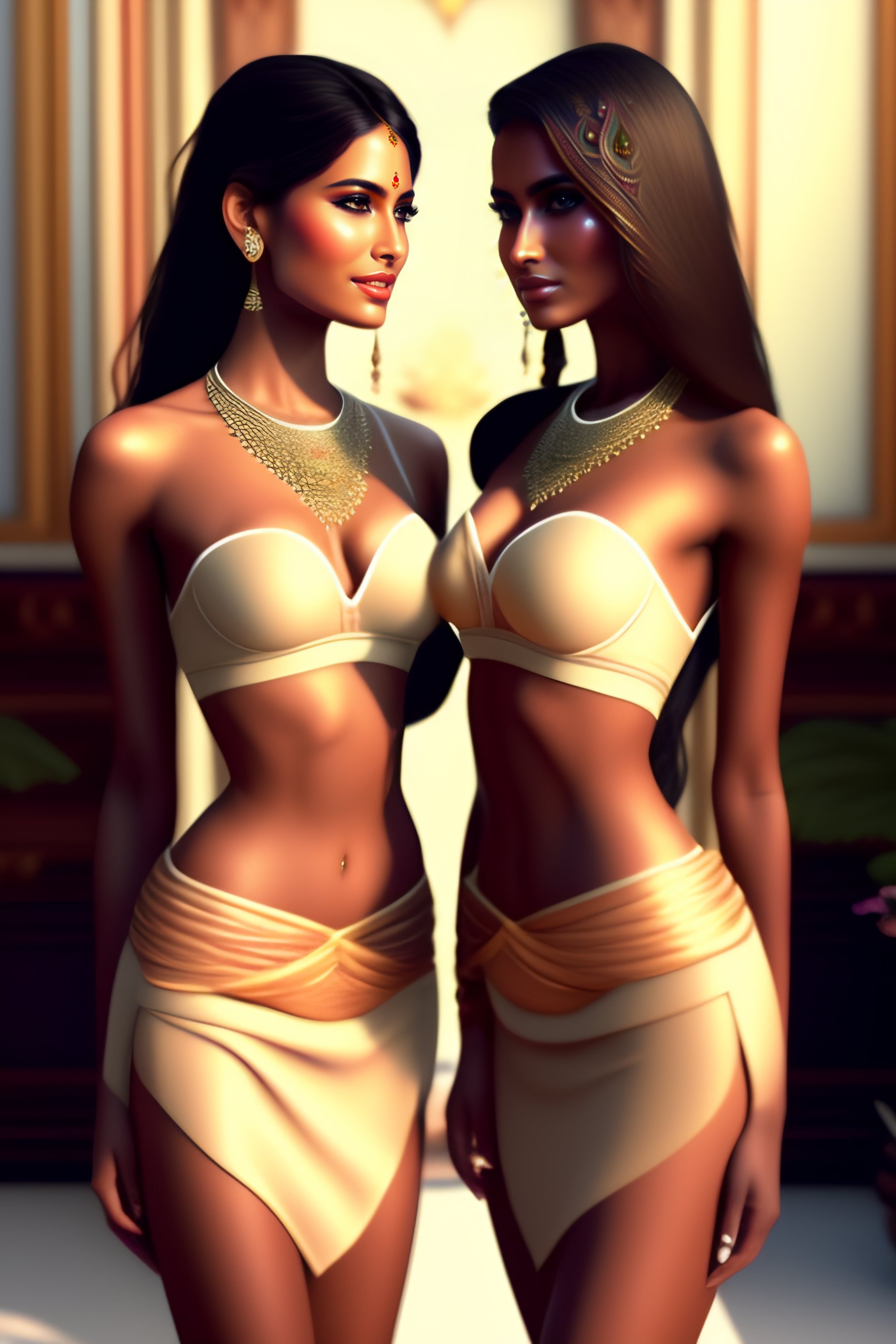 Lexica Beautiful Indian Princesses Standing In The Palace Bedroom