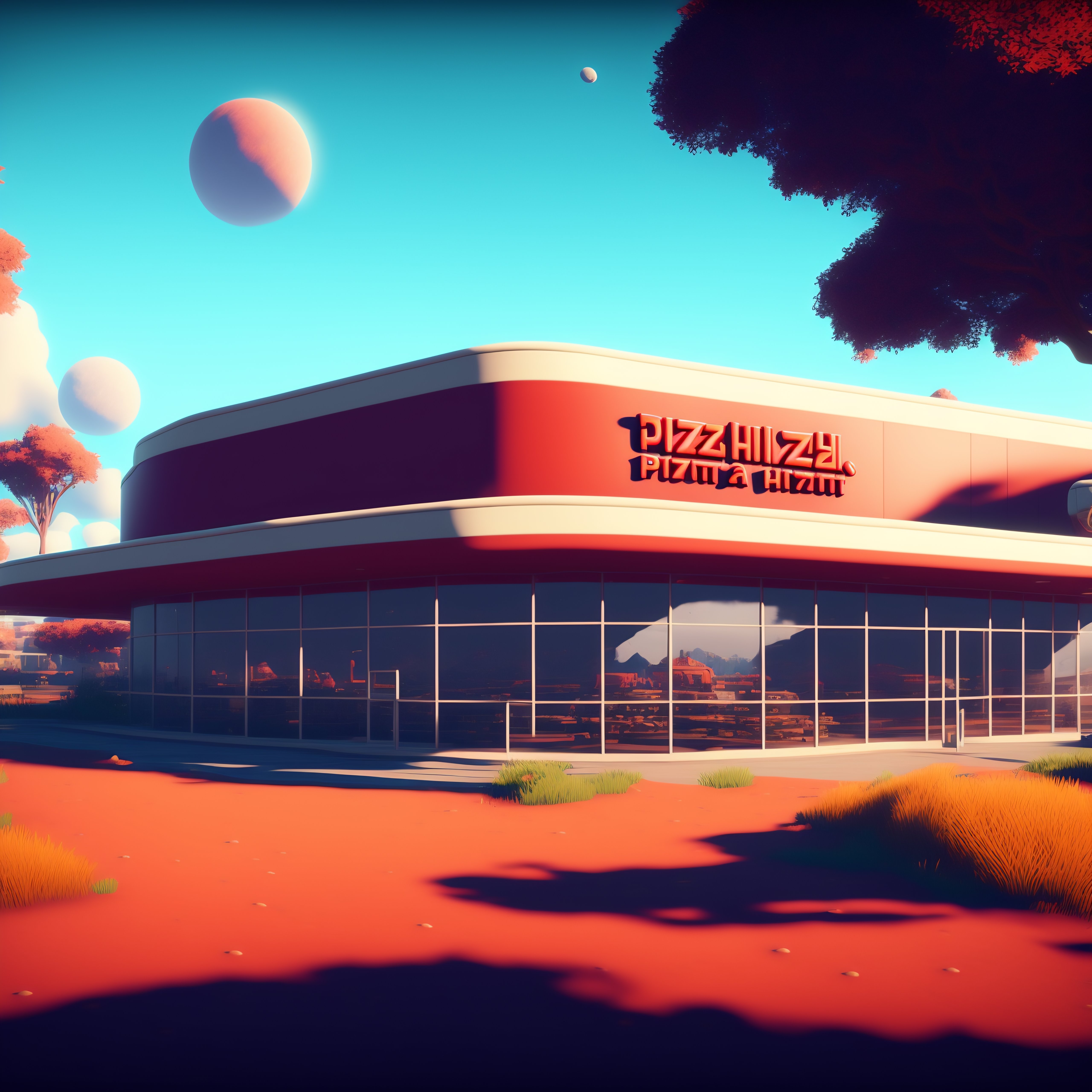 Lexica Pizza Hut Building In No Mans Sky Landscape Pizza Sign Wide