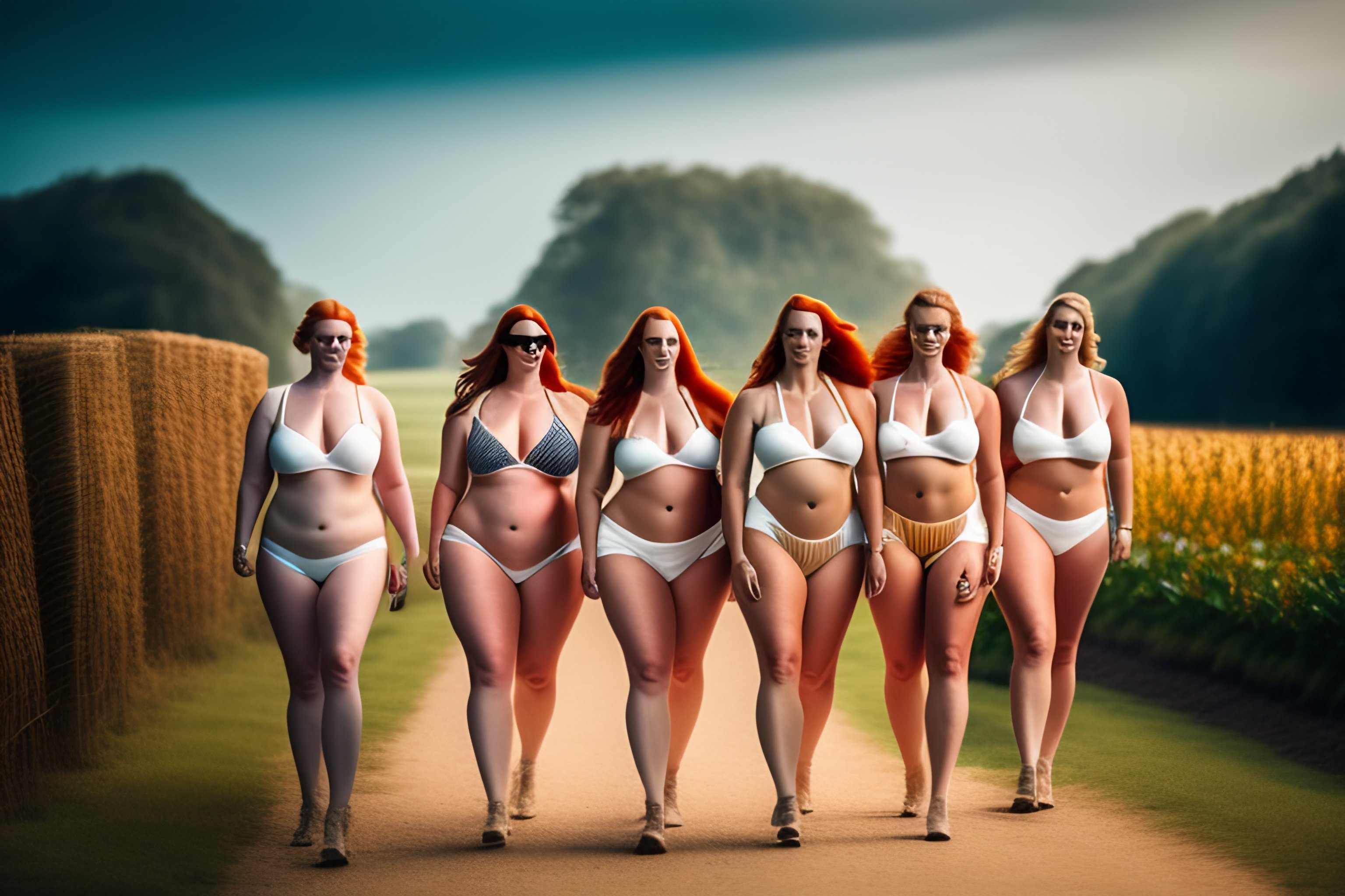 Lexica A Group Of Beautiful Looking Plus Size Redhead Women Walking