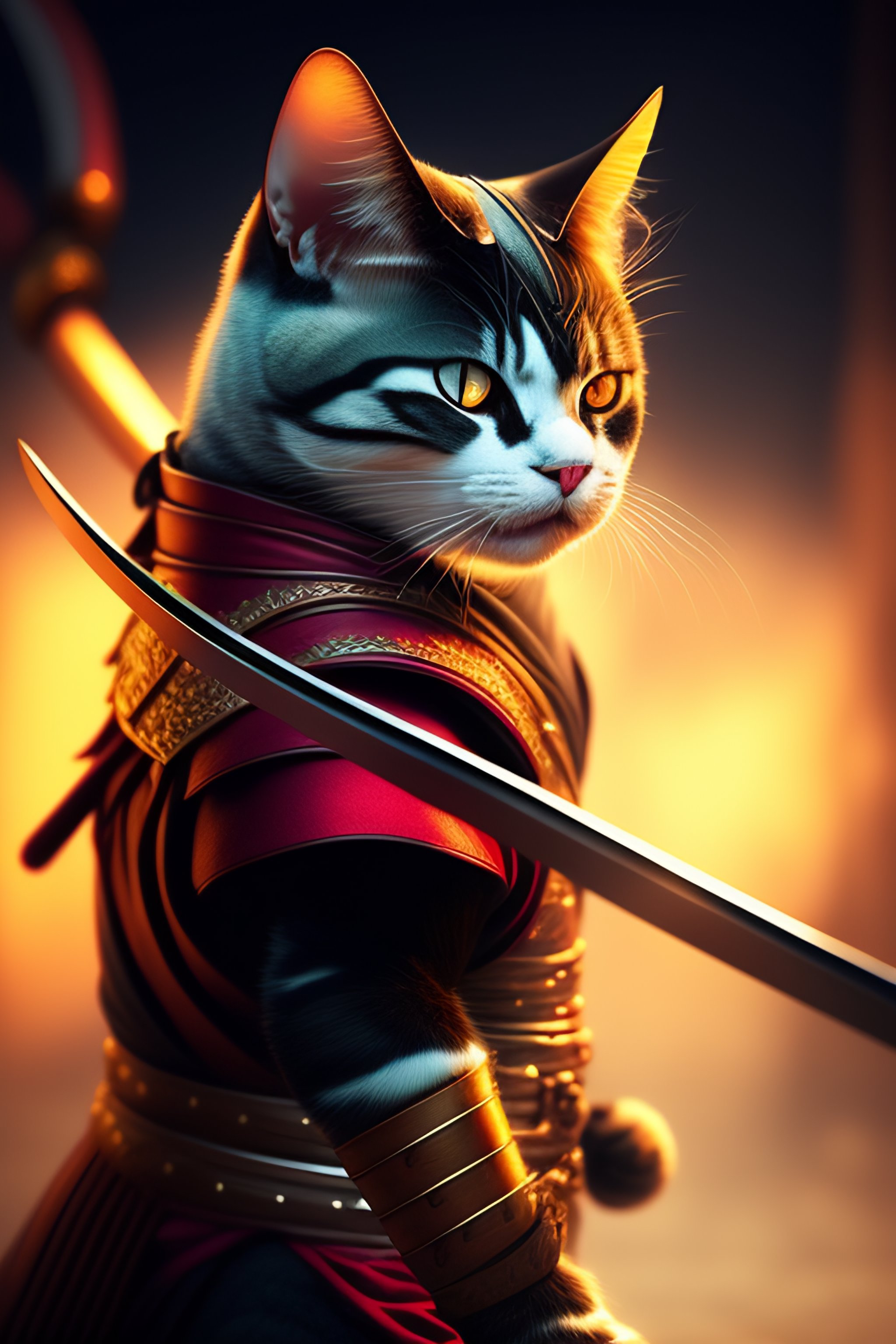 Lexica Samurai Angry Cat Ready To Fight With Katana