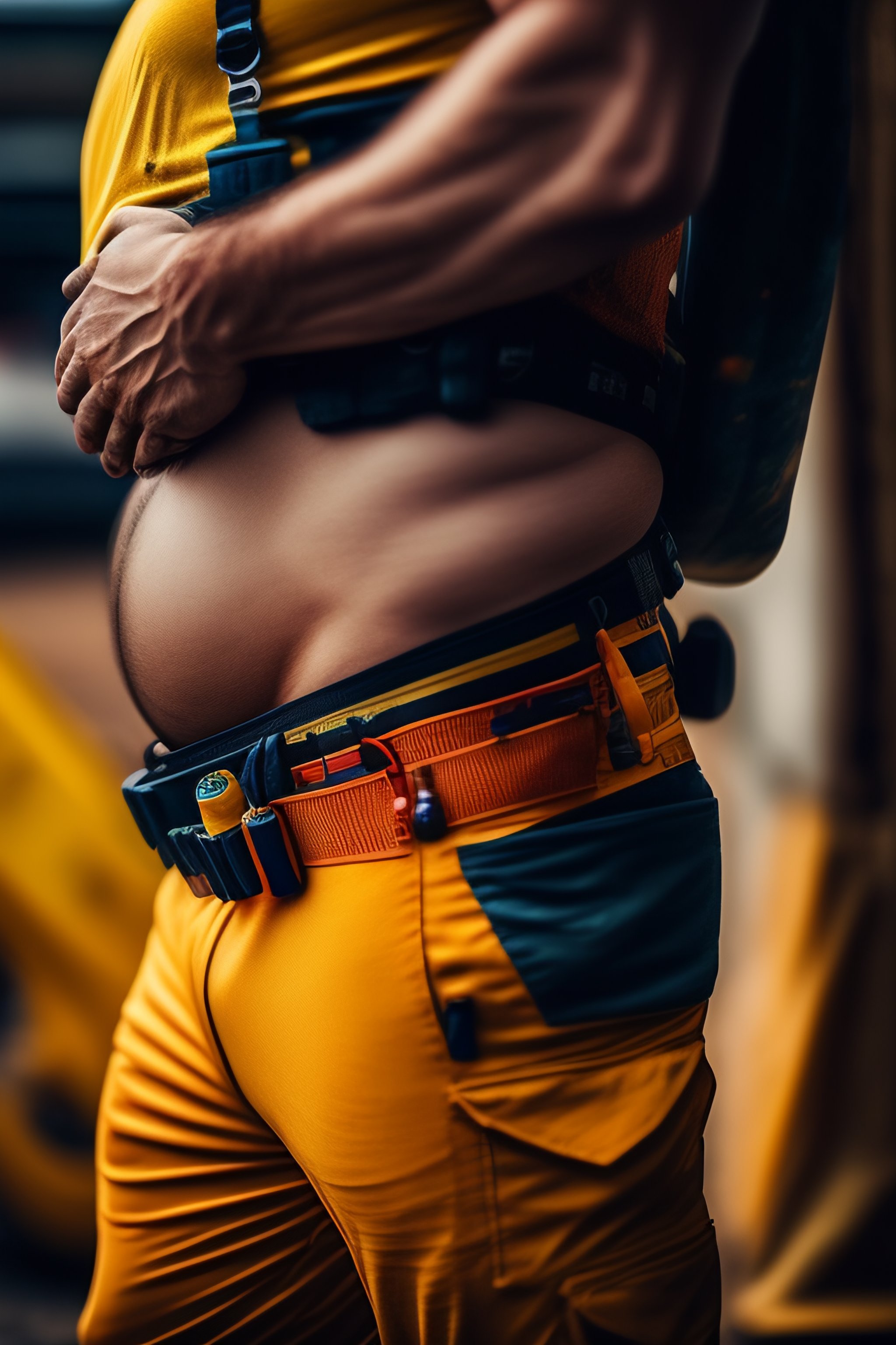 Lexica A Construction Worker With A Large Belly Amateur Photo