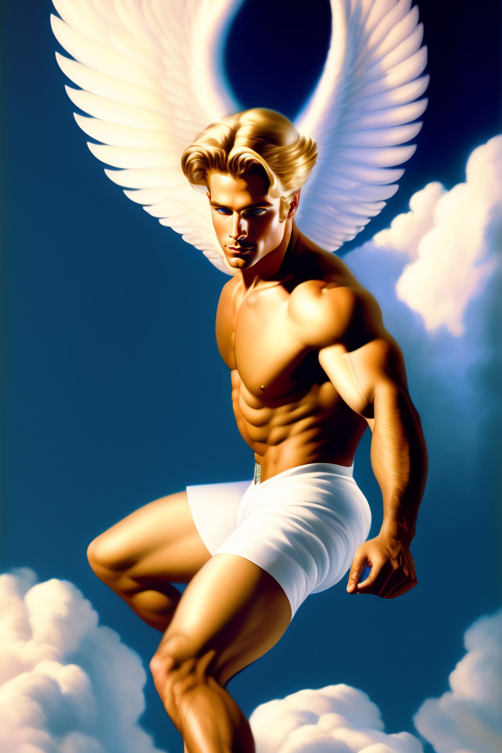 Lexica A Male Angel Flying And Dancing Among The Clouds Blond Hair