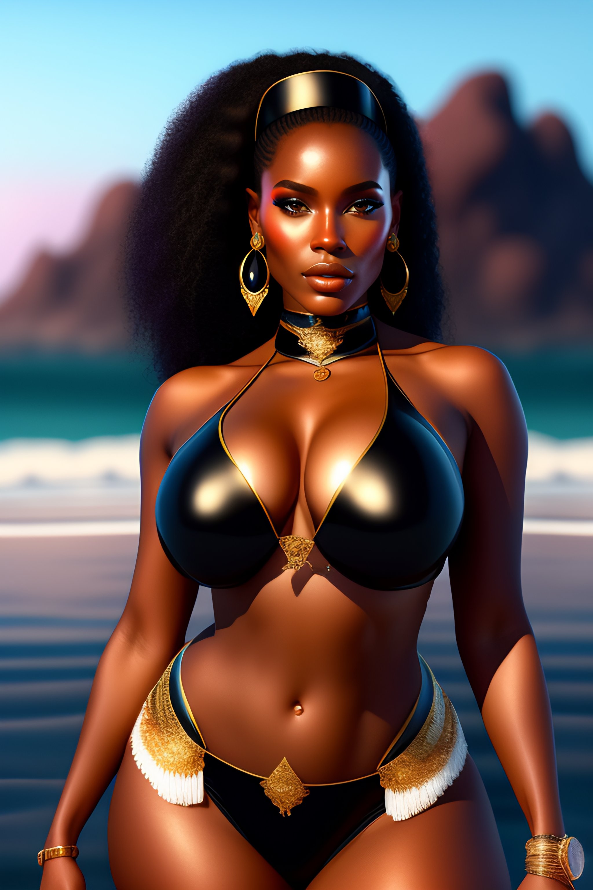 Lexica A Beautiful Black Female Wearing A Magical Bikini Posing On A