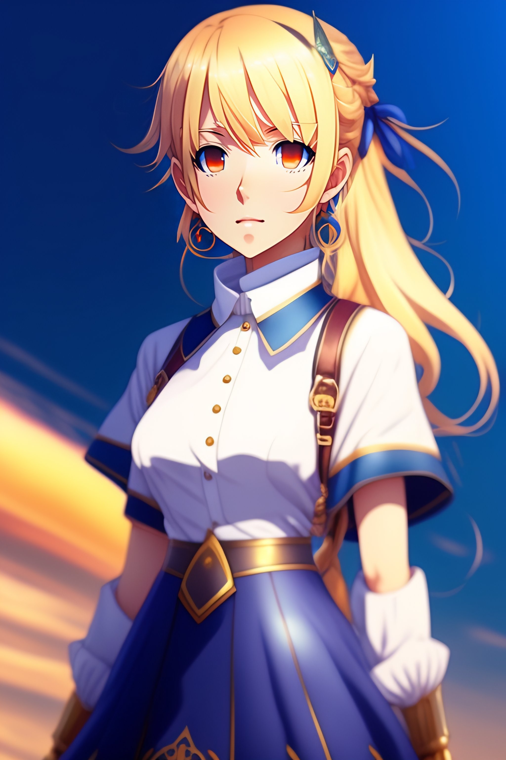 Lexica Blond Haired Anime Girl In A Blue Skirt In The Fgo Artstyle