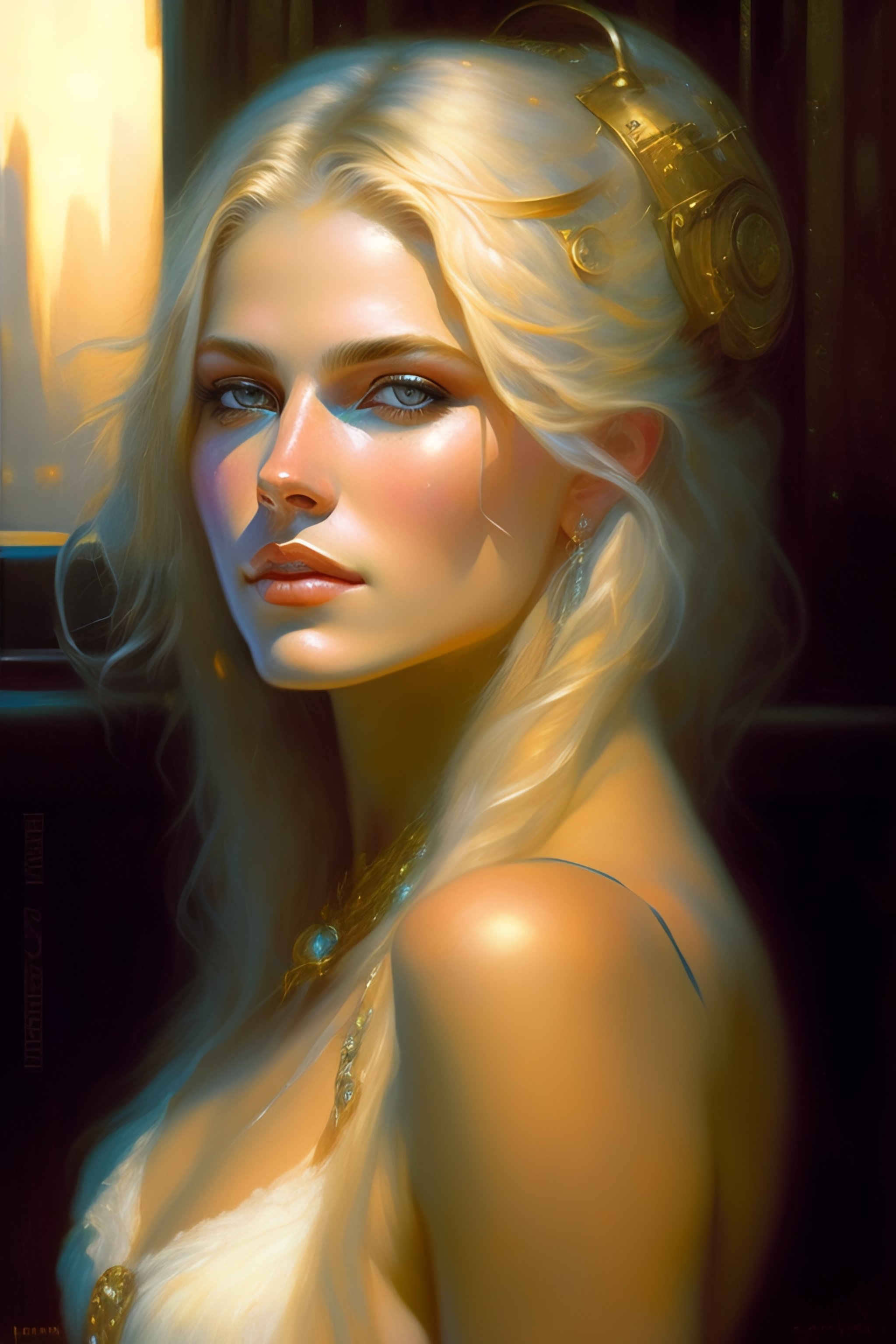 Lexica Gaston Bussiere Blonde Cyberpunk Portrait