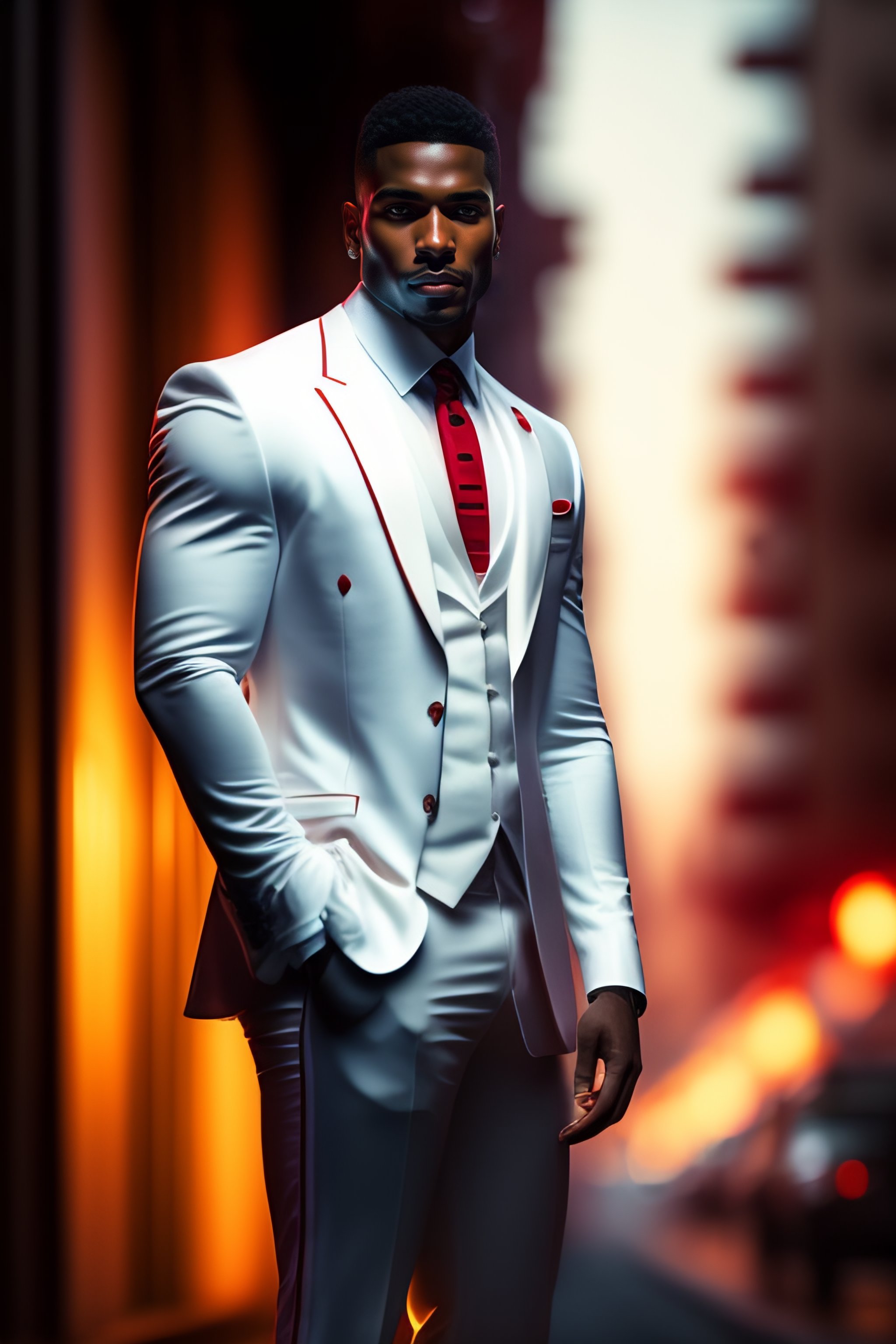 Lexica Handsome Black Brazilian Man Wearing White Suit And Red Tie