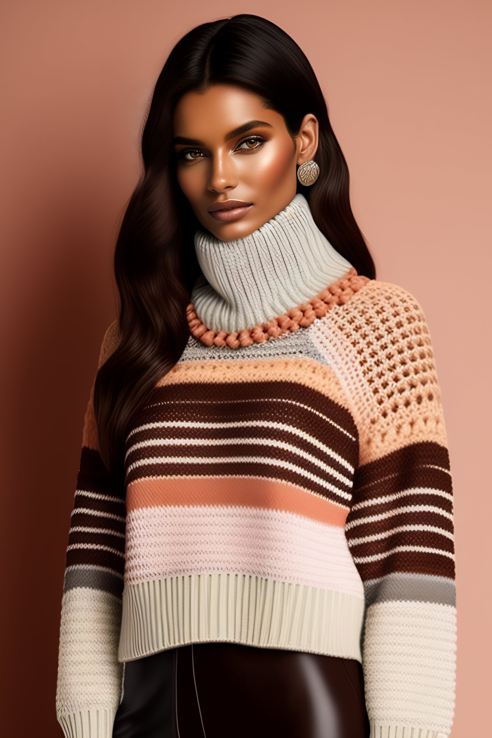 Lexica A Woman Wearing A Striped Sweater And Brown Pants On Grey