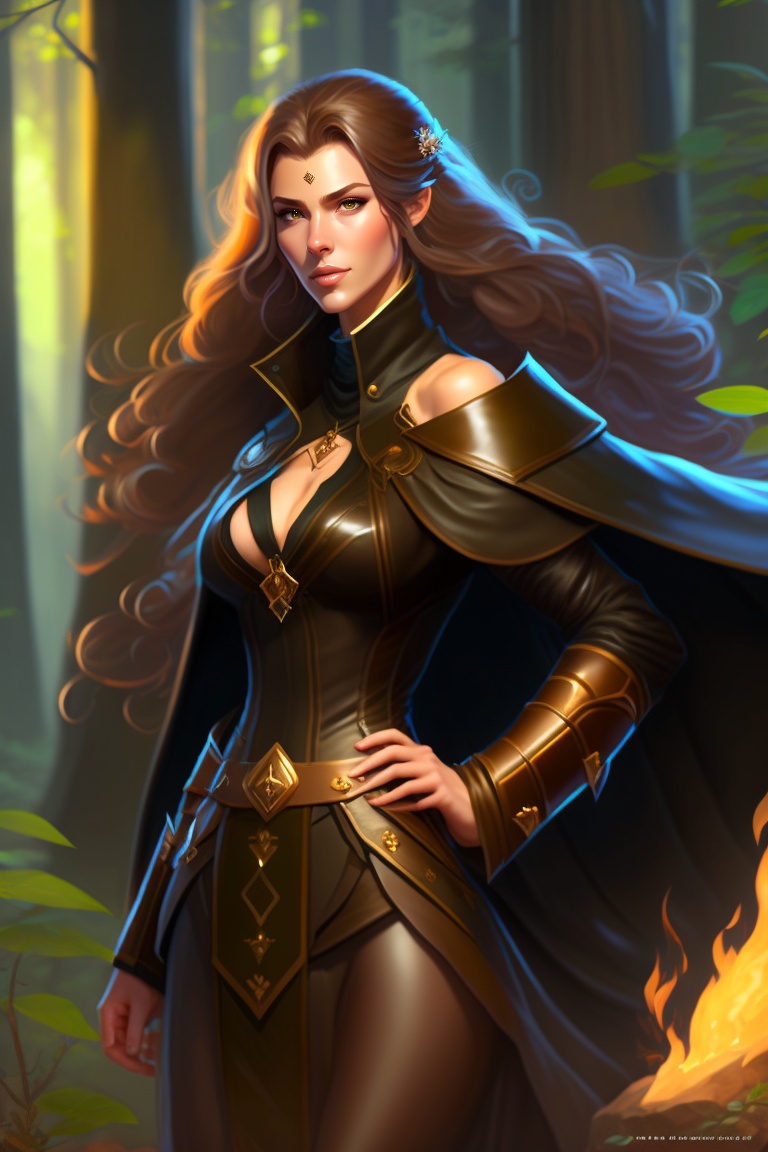 Lexica Rogue Female Long Brown Hair Black Clothes And Cloak Dagger On Belt Full Body