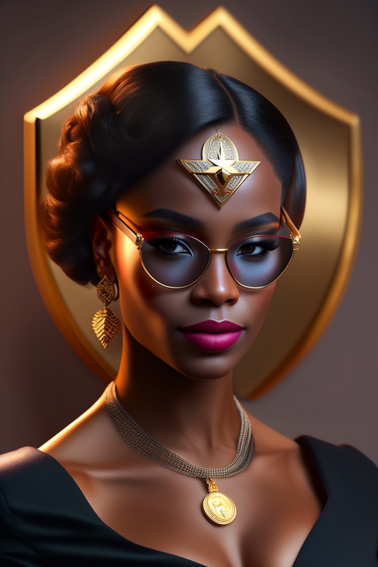 Lexica Wonder Woman Femme Noire Avec Lunette Et Collier En Or Devant