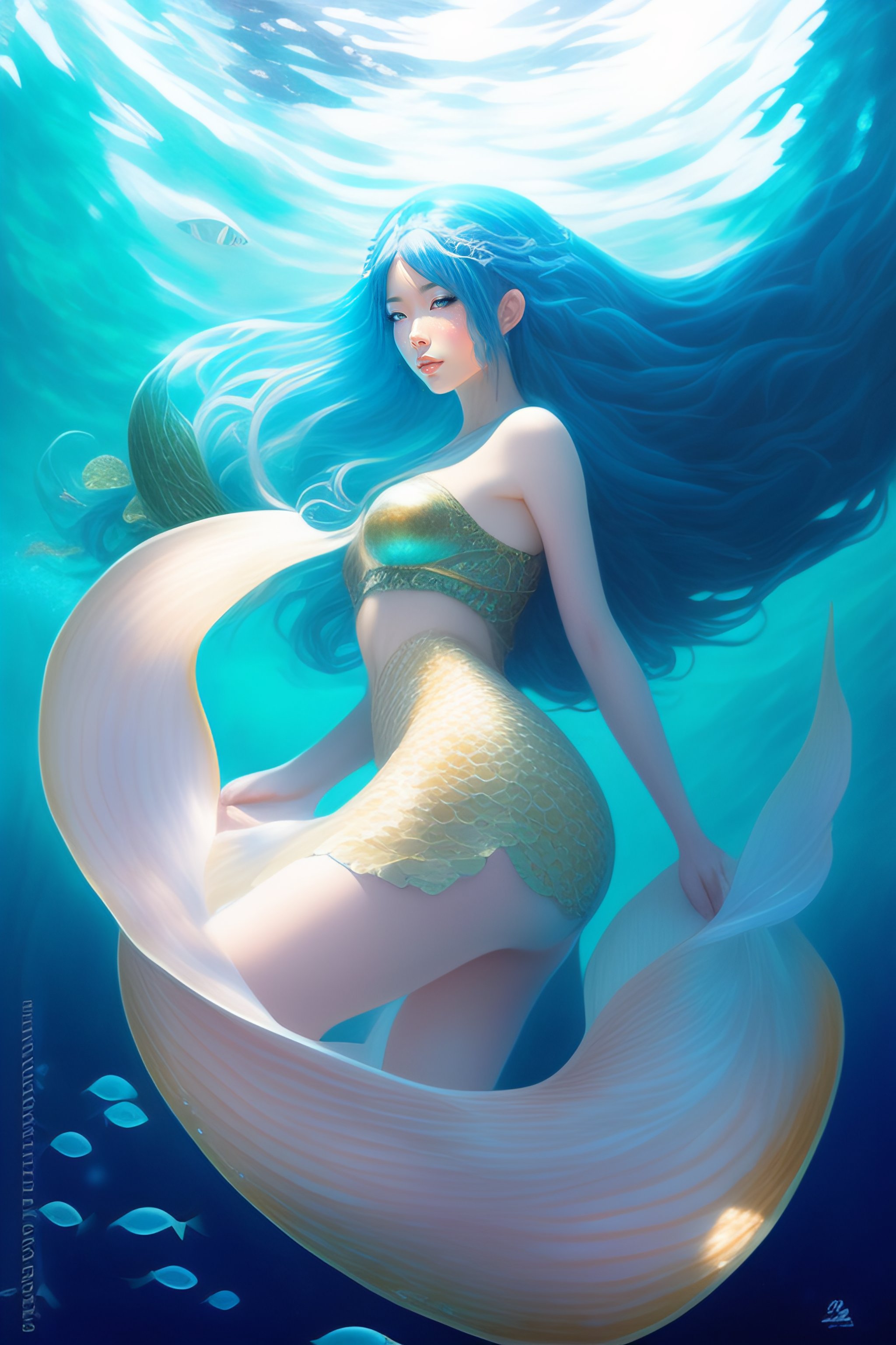 Lexica Underwater Scene Full Body Shot Deep Sea Under Water Mermaid