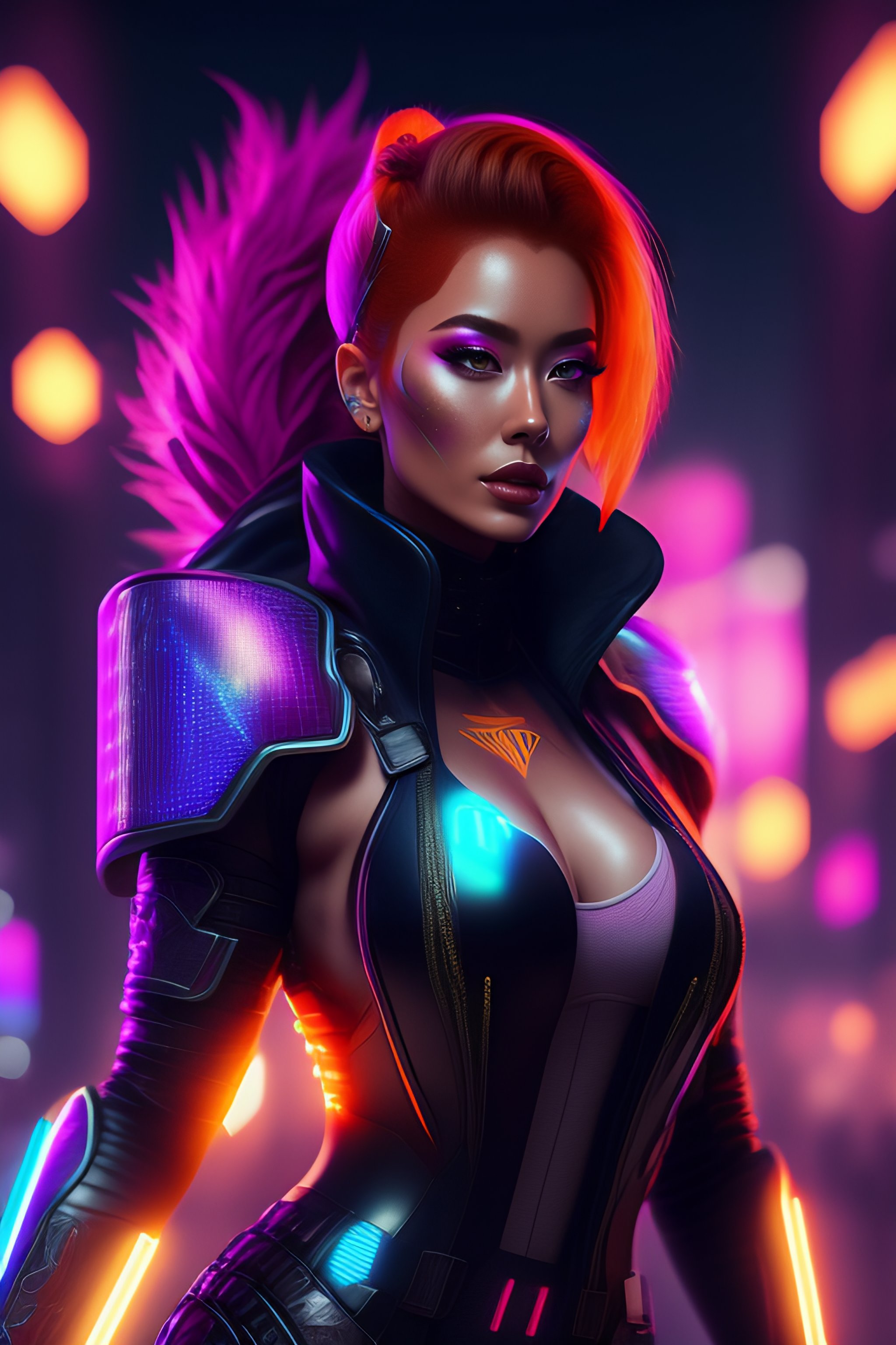 Lexica Marina Ruy Barbosa As An Cyberpunk Wearing A Neon Armor