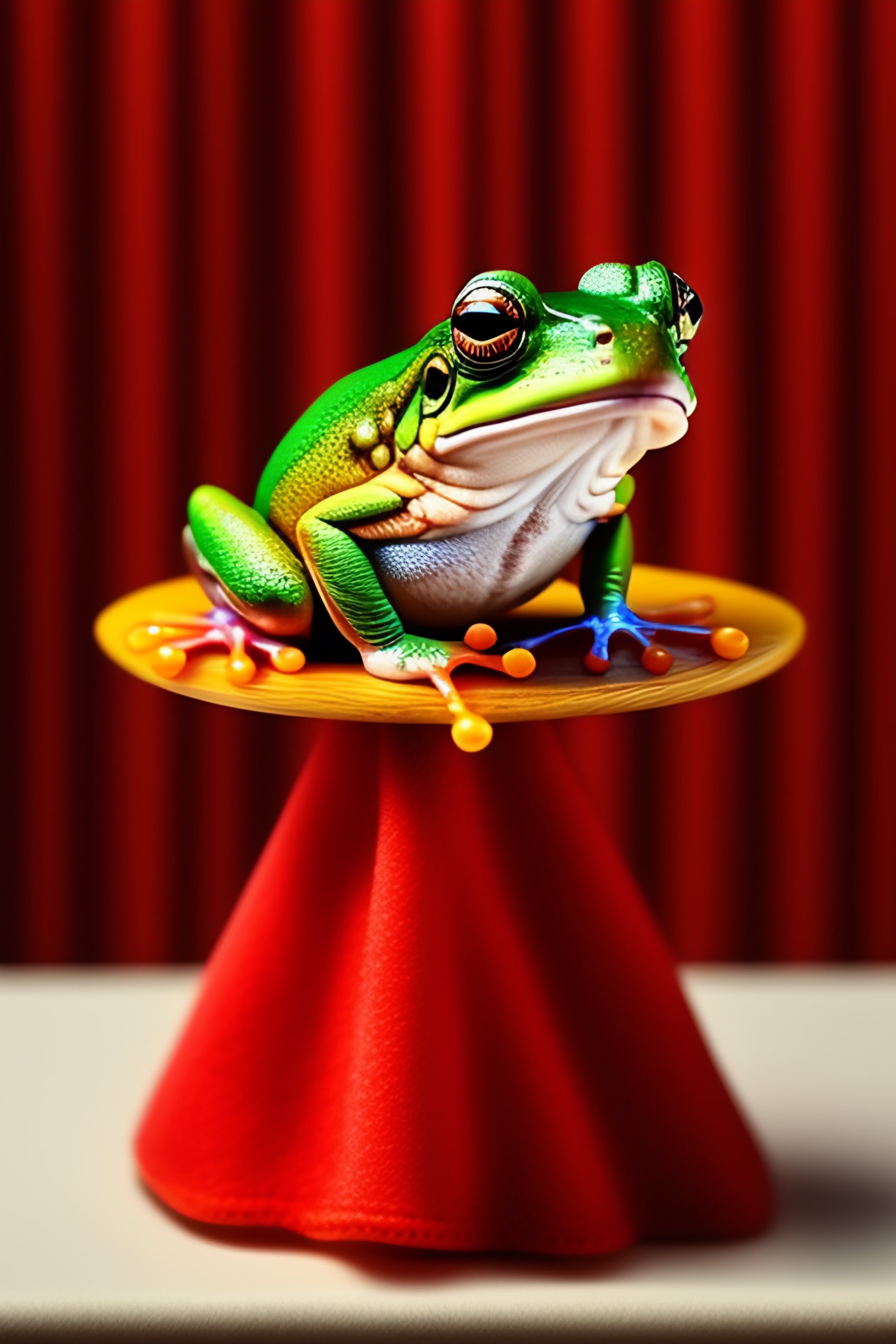 Lexica Frog Is Dancing On The Table In Red Dress