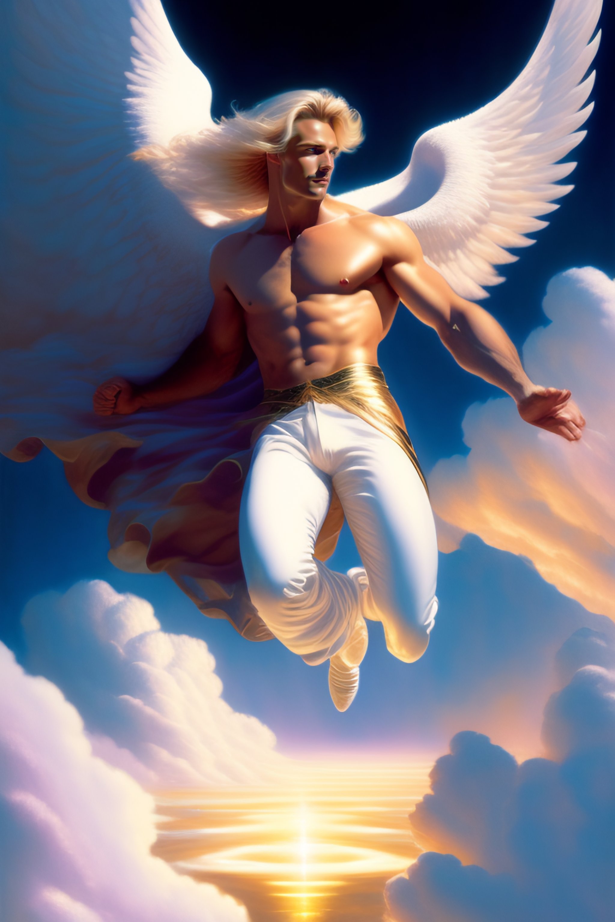 Lexica A Male Angel Flying And Dancing Among The Clouds Blond Hair