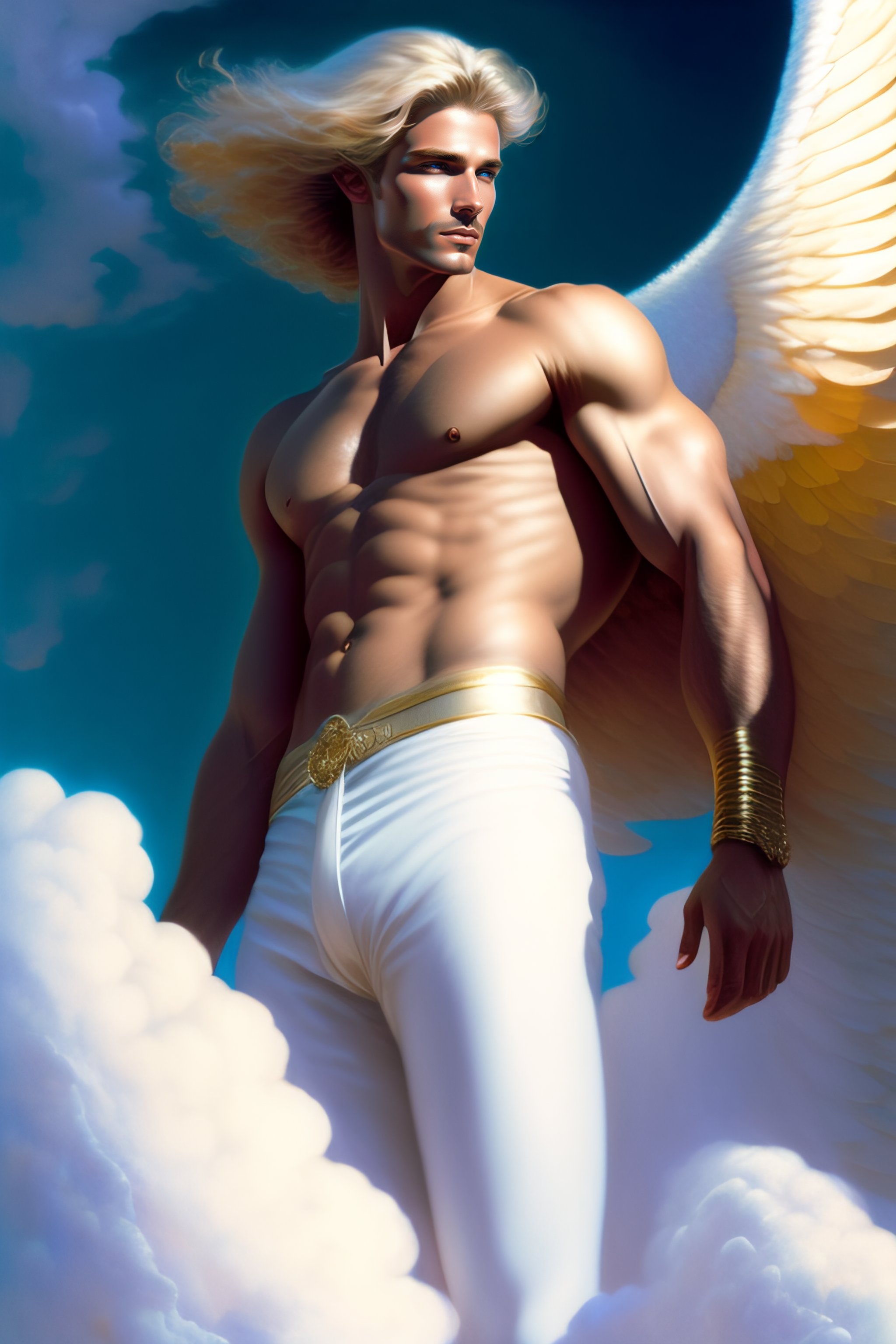 Lexica A Male Angel Flying And Dancing Among The Clouds Blond Hair