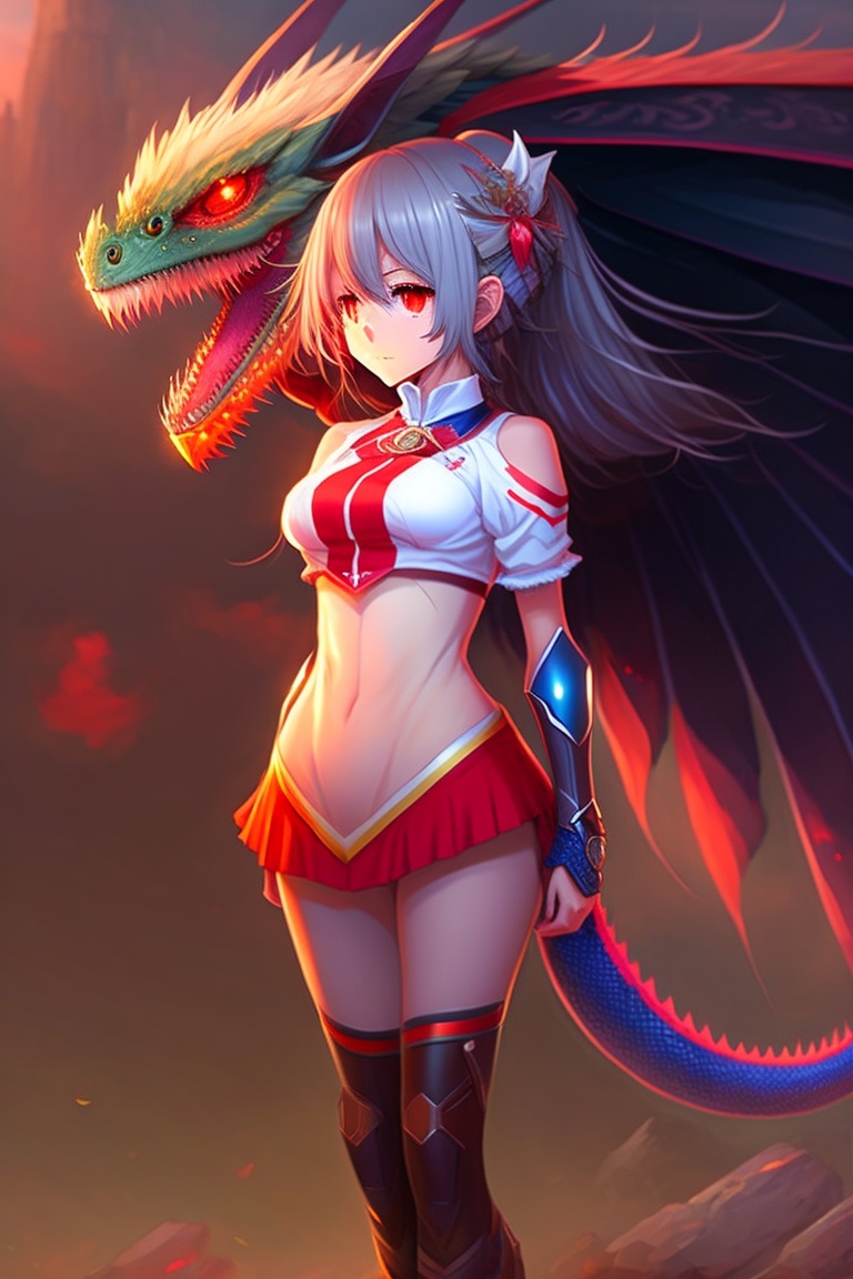 Lexica Anime Dragon Girl Humanoid Big Bobs Red Eyes Full Body High